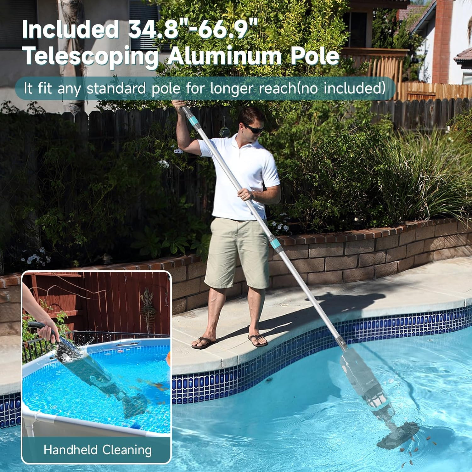 Rechargeable Cordless Pool Vacuum – 60 Min Runtime, 16 Gal/Min Suction