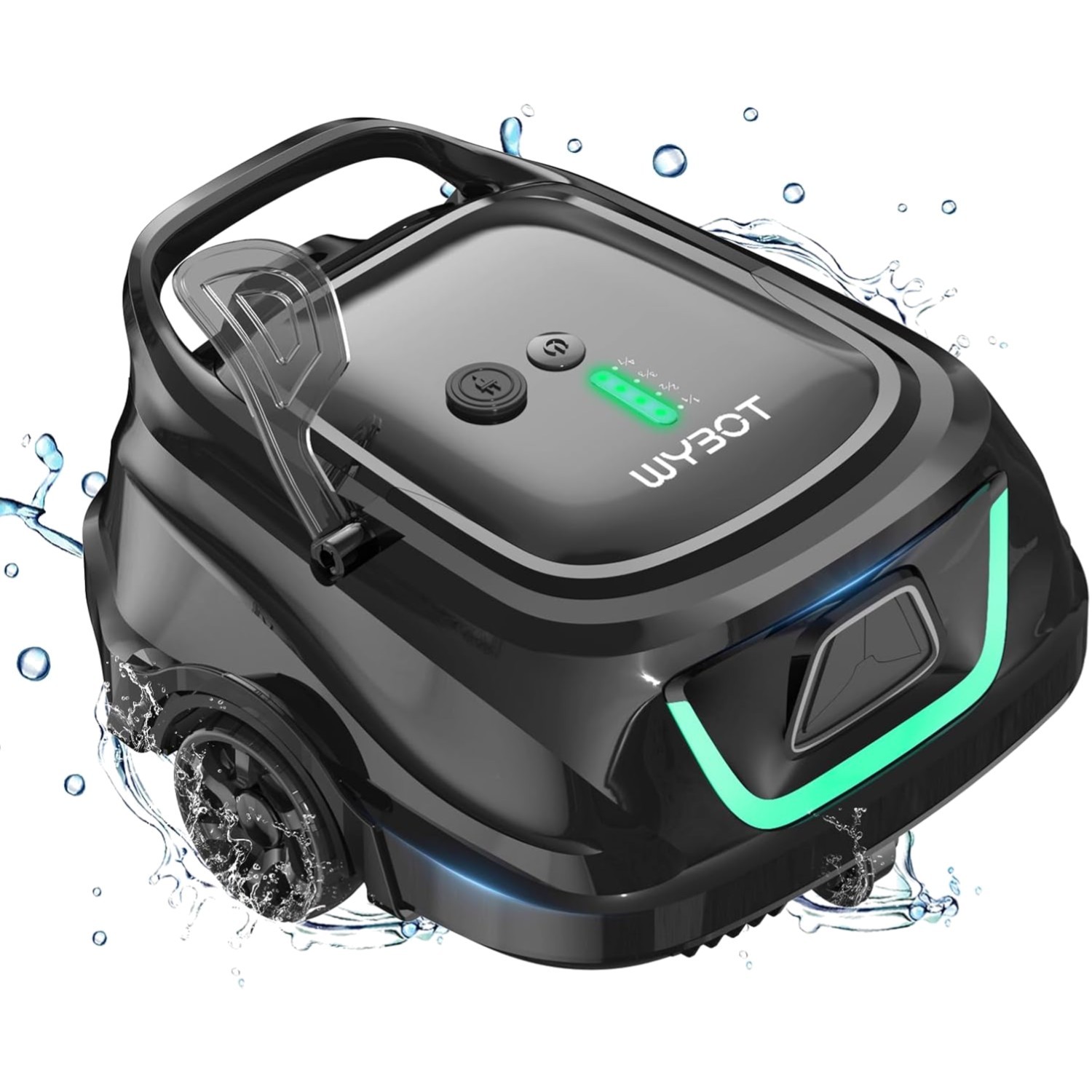 Smart Robotic Pool Cleaner – Abyss Black Green, 130 Mins Runtime & Self-Parking