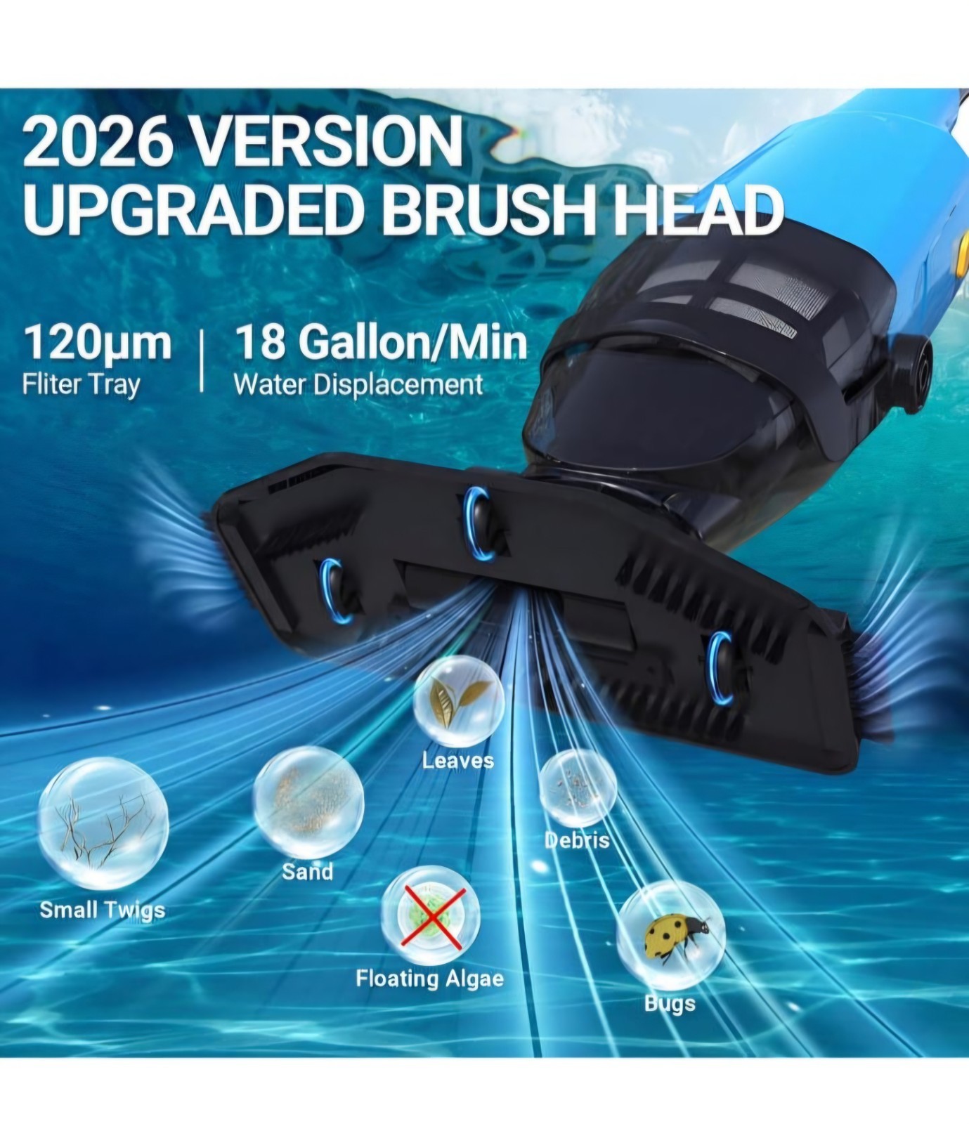 Handheld Pool Vacuum Cordless Rechargeable 60 Min, Charger Floor Brush Pole