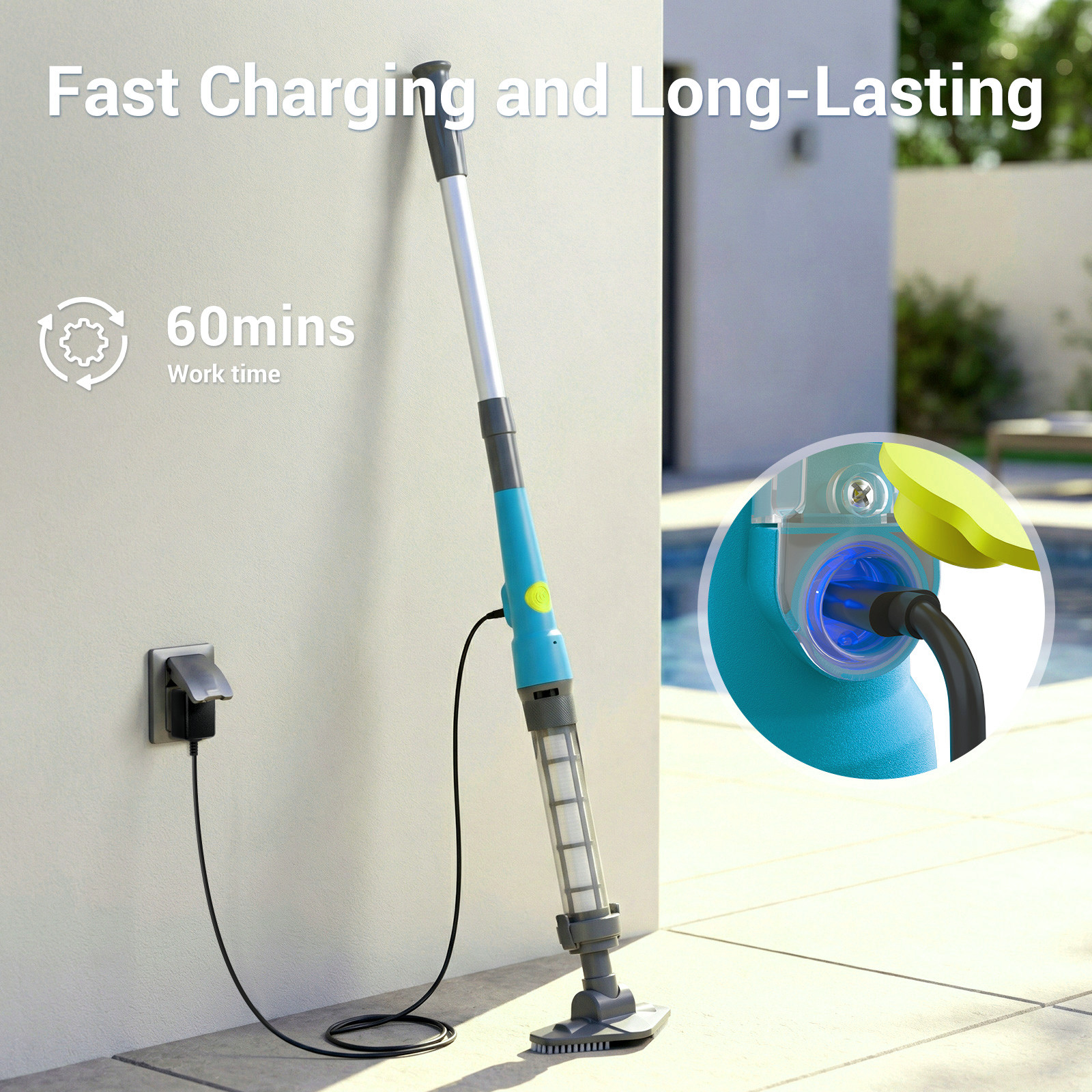 Mutaomay Rechargeable Cordless Pool Vacuum Handheld Spa Cleaner Extension Pole