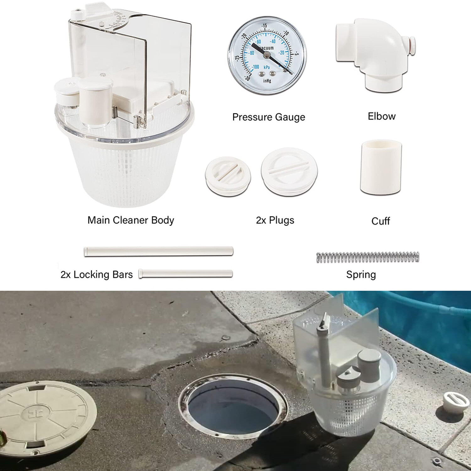 Vac-Mate Pool Cleaner Dispenser Box Multi-Function Vacuum Skimmer Attachment