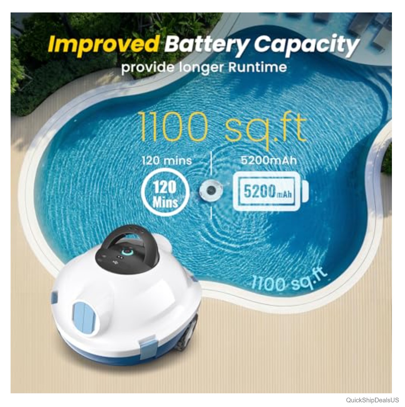 Cordless Robotic Pool Cleaner 5200mAh Battery 120 Min Runtime Above Inground