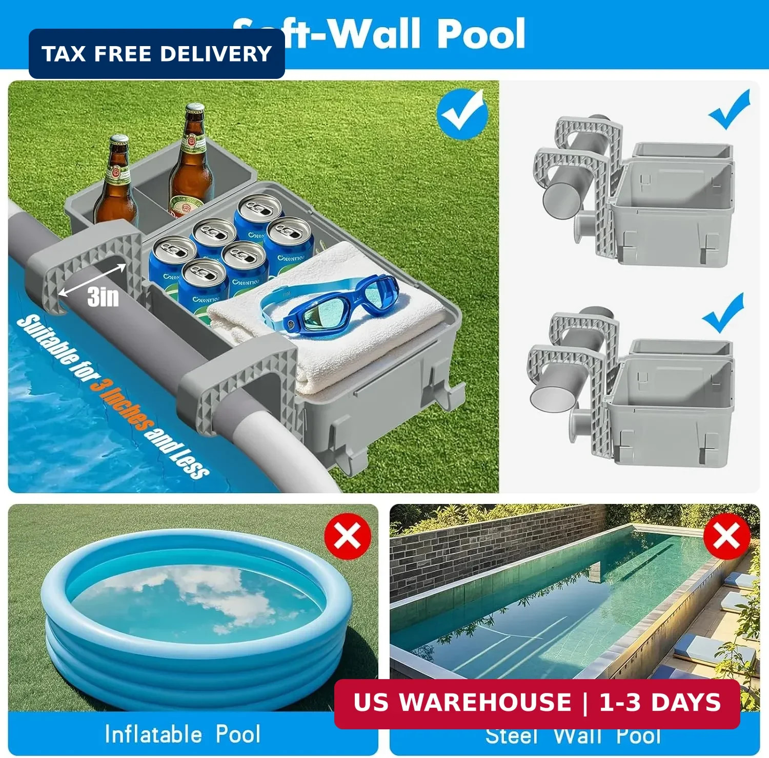 Poolside Storage Basket 2 Pack – Above Ground Pool Accessories, Swimming Pool St