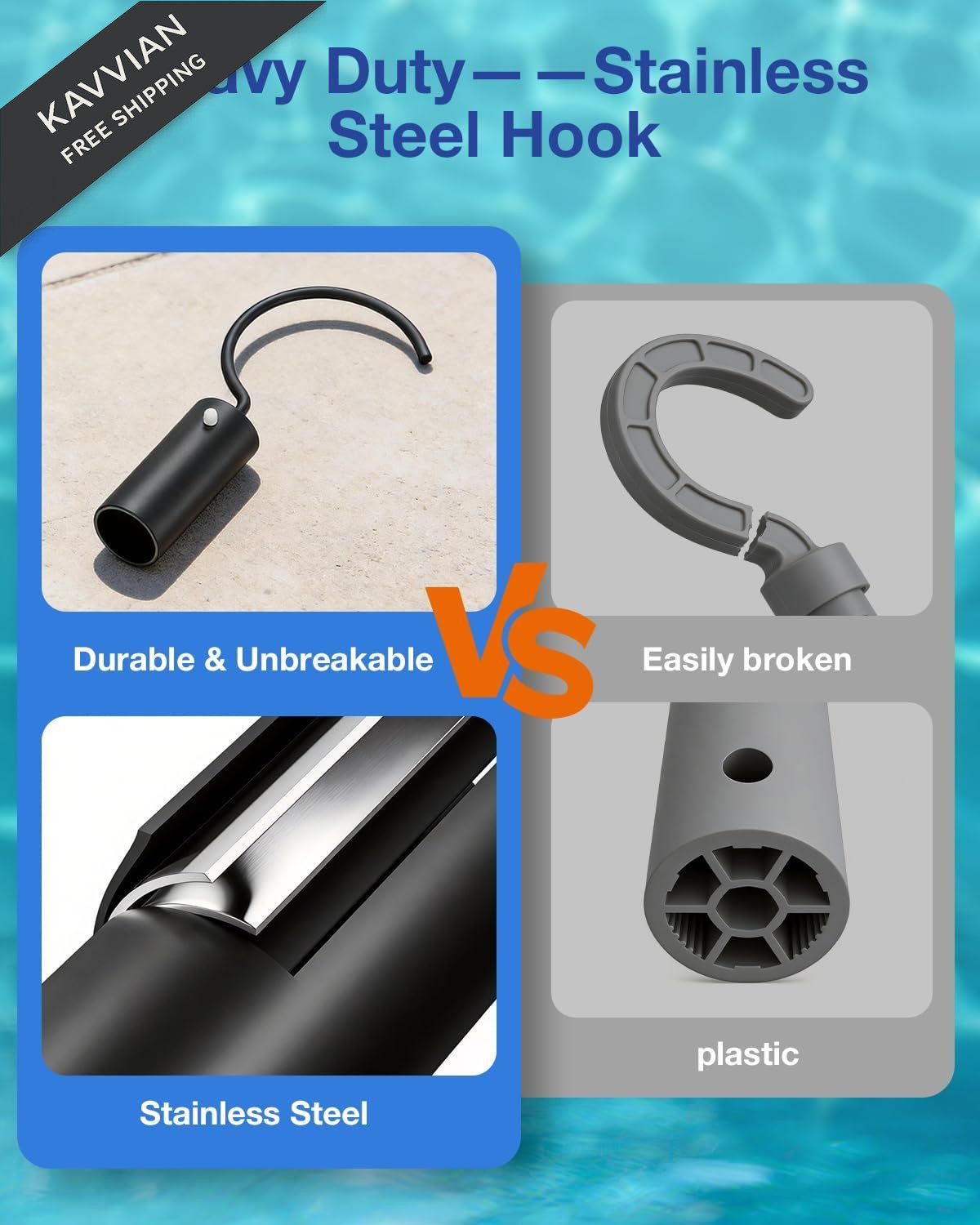 Pool Hook with Pole, 16FT Pole Hook, Black&Blue