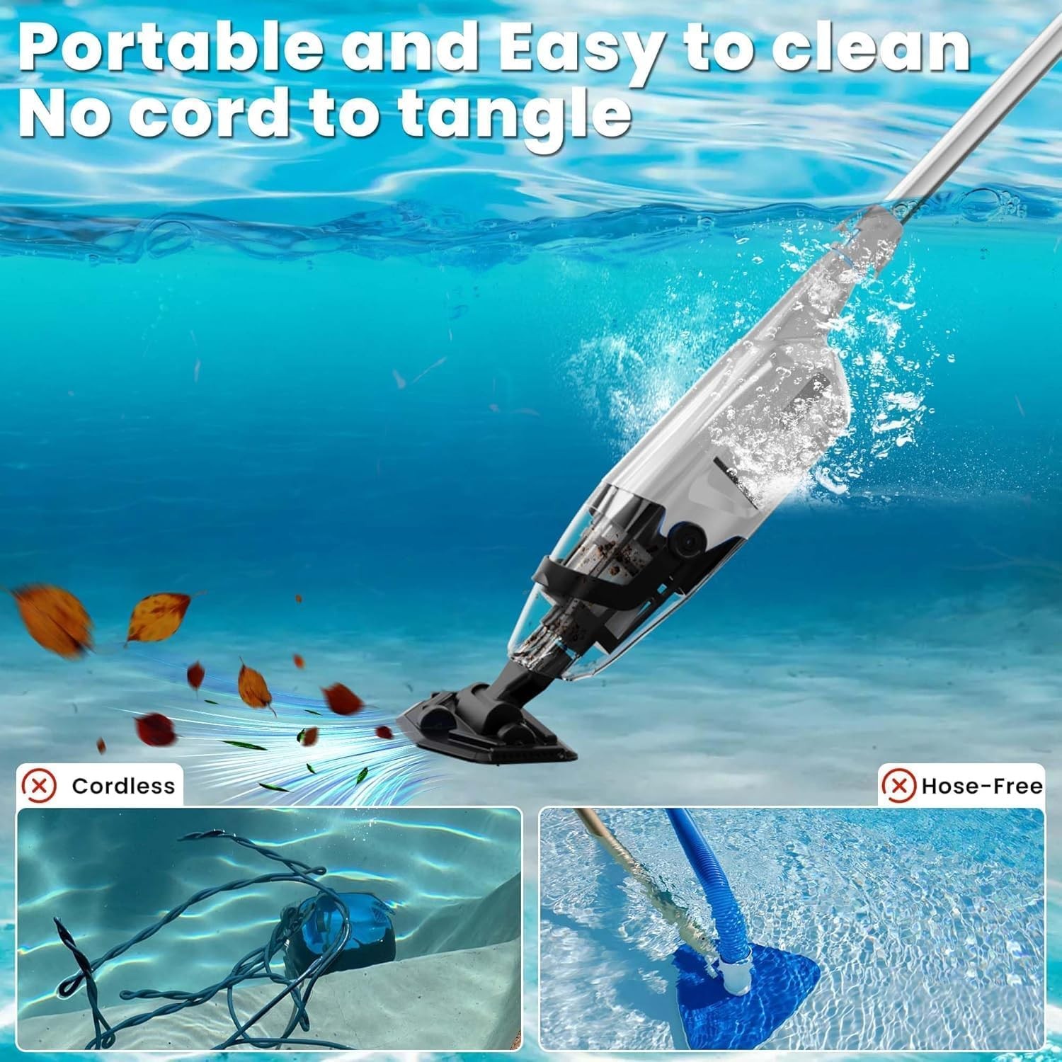 Cordless Pool Vacuum Cleaner for Above Ground Pool & In Ground Rechargeable P…