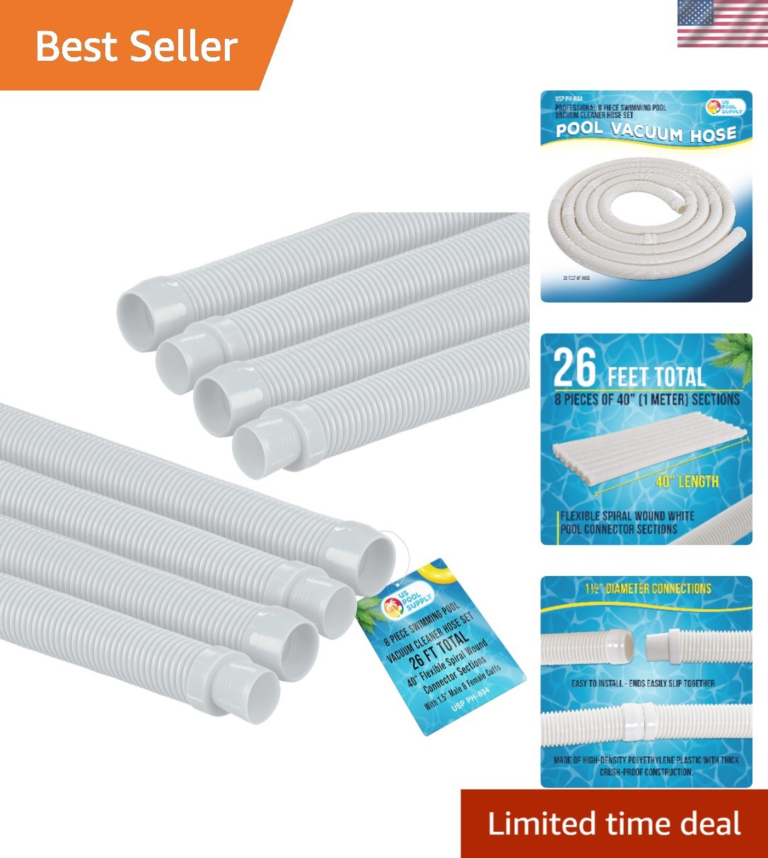 8-Piece Flexible Pool Vacuum Hose Set – 40