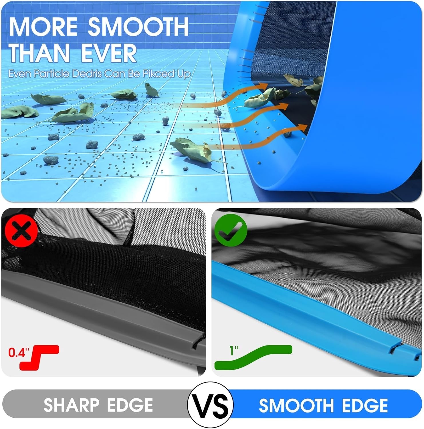 17.5 » Pool Skimmer Net with 10ft Adjustable Aluminum Pole & Hidden Hook