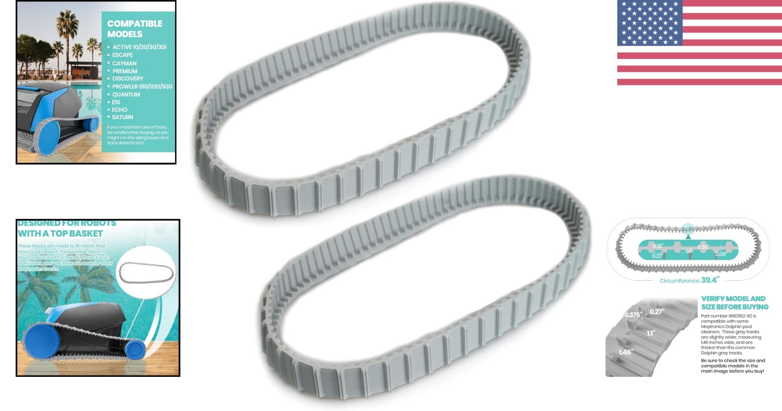 2 Pack High-Quality Gray Tracks for Dolphin Robotic Pool Cleaners – 9983152-R2