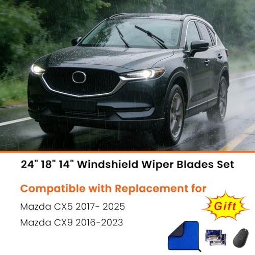24&Prime; 18&Prime; 14&Prime; Wiper Blades Set for Mazda CX5 2017-2025/ CX9 2017-2023, Exact OEM