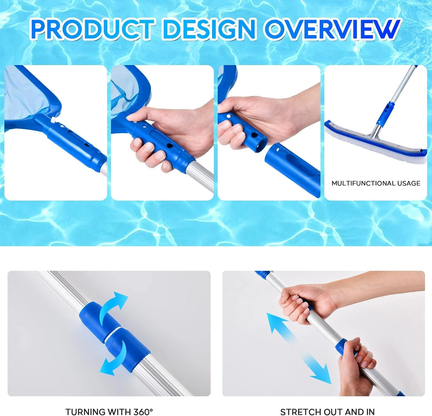 Heavy Duty Pool Skimmer Leaf Rake Net Fine Mesh Swimming Pool Cleaner Tool