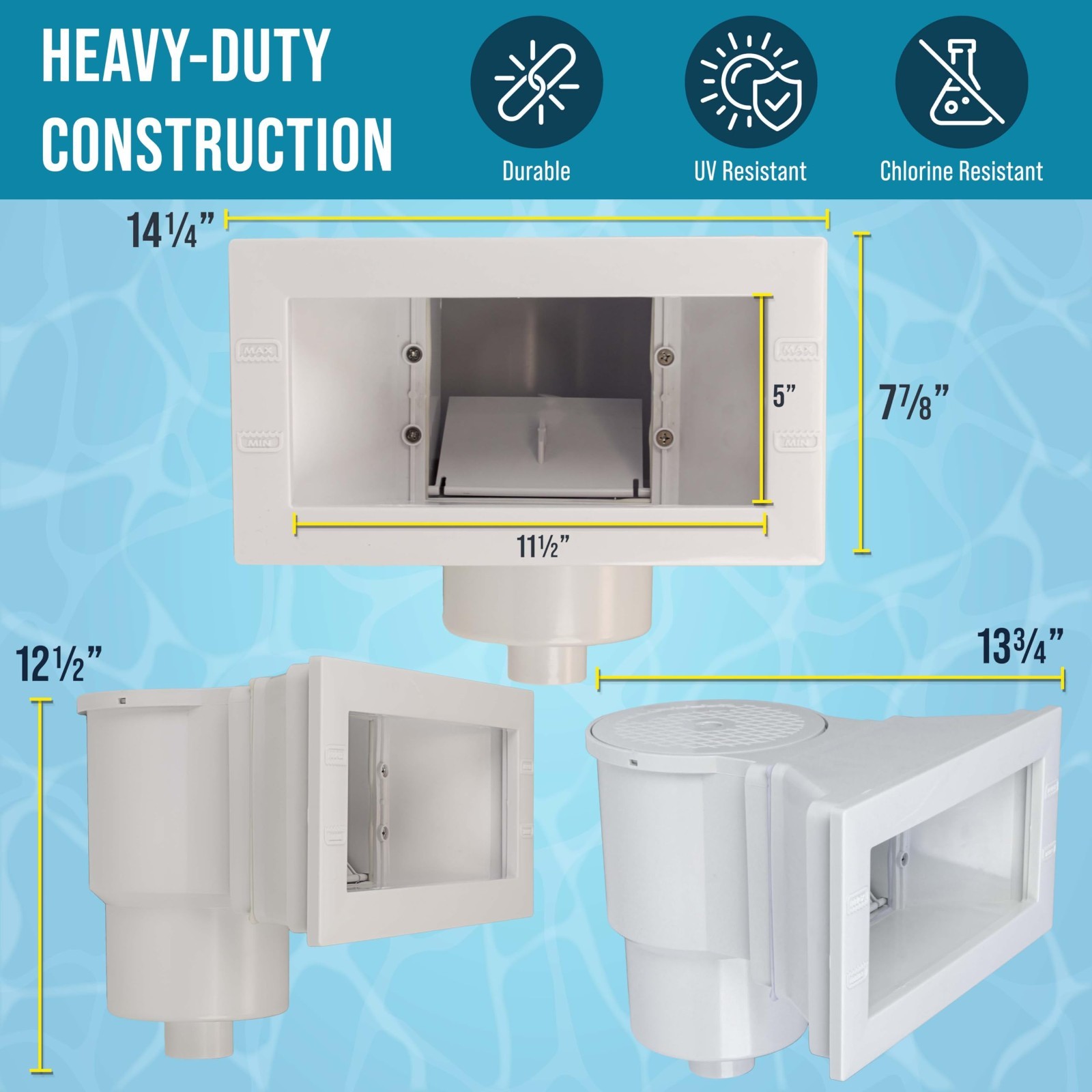 Wide Mouth Thru-Wall Above Ground Pool Skimmer Kit – ABS, Complete Set, Vacuum P
