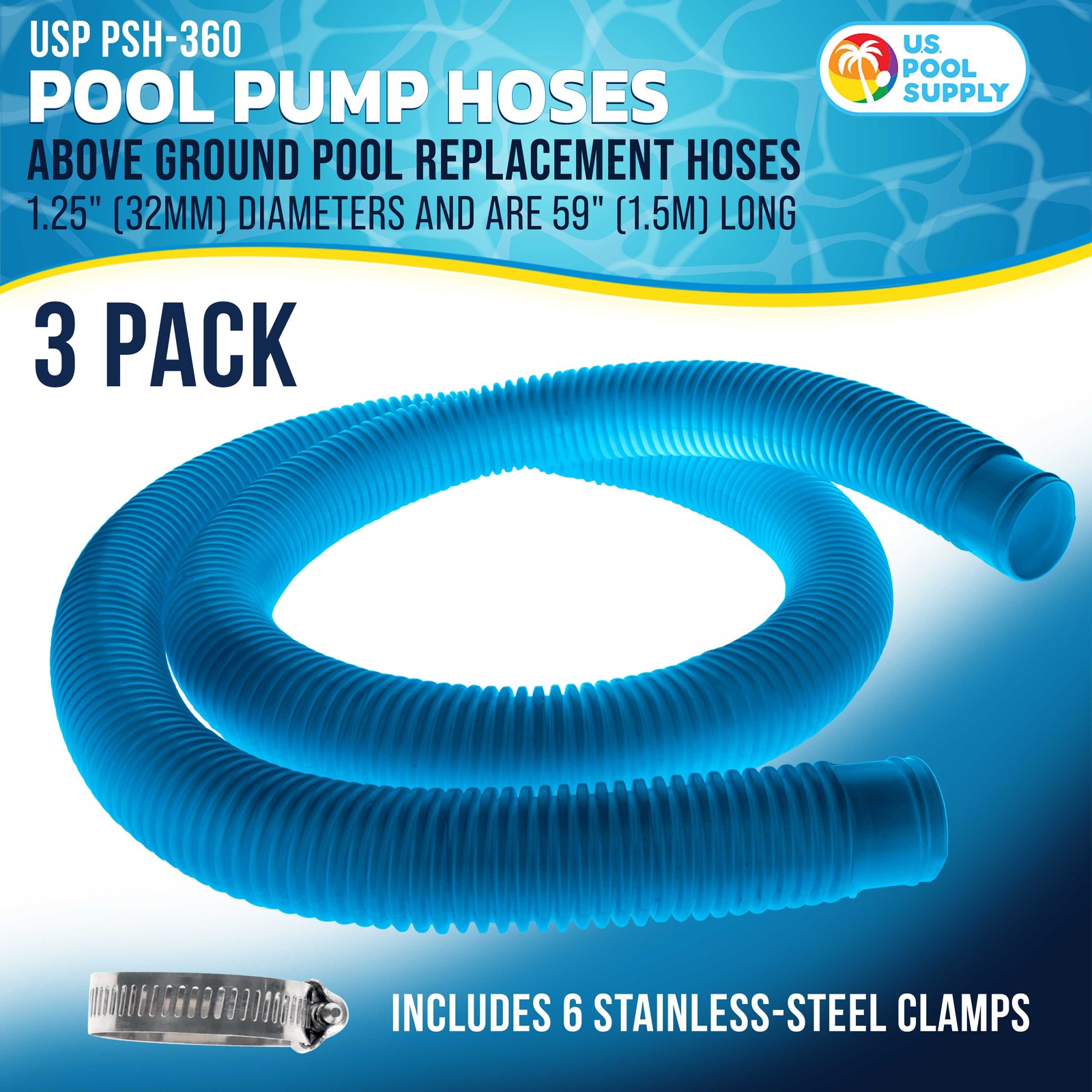 3 Pack of Blue Above Ground Pool Hose Replacement 1.25&Prime; Diameter x 59&Prime; Long