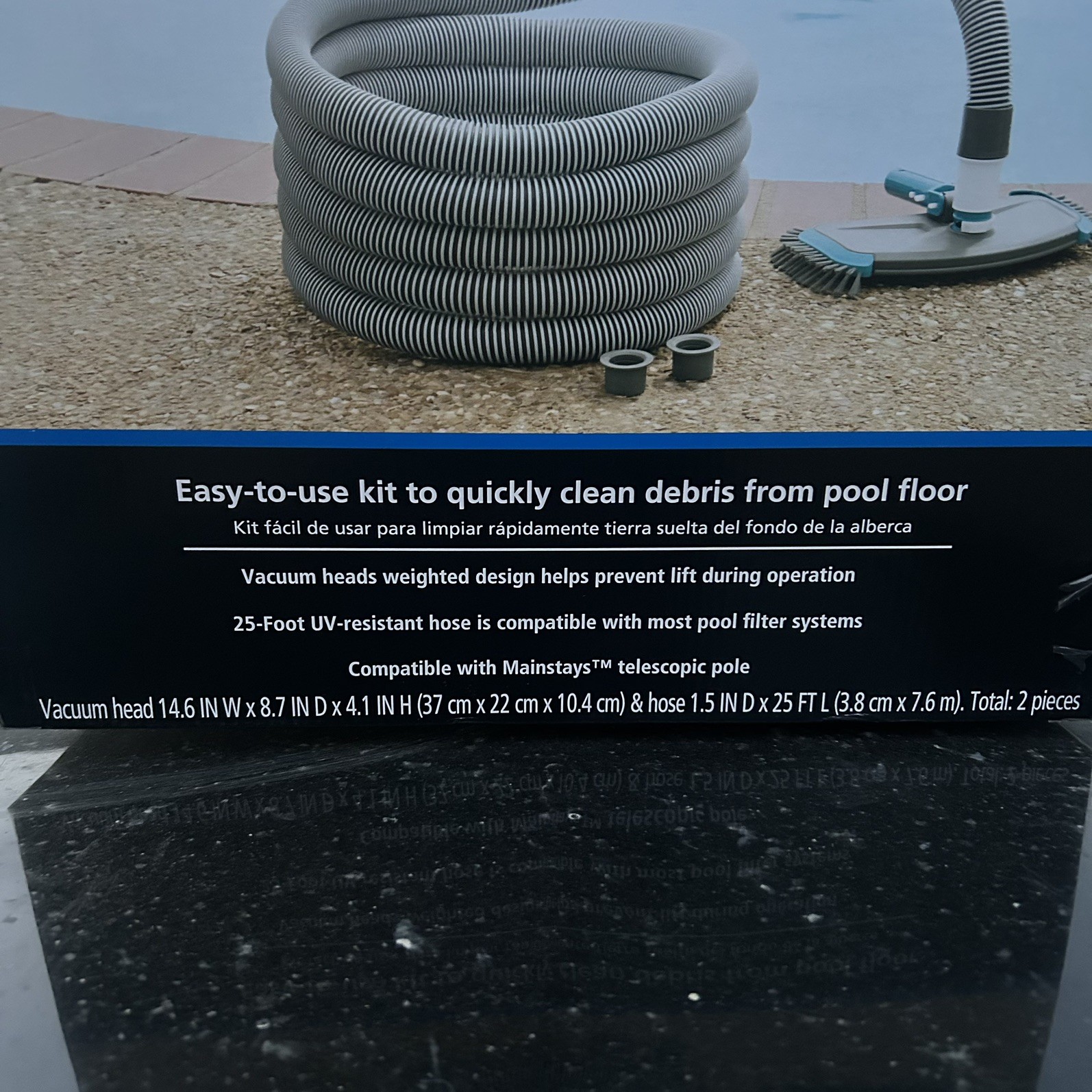 Mainstays Pool Vacuum Kit 2-Piece 25ft UV-Resistant Hose+Swivel Head 1.25&Prime;/1.5&Prime;