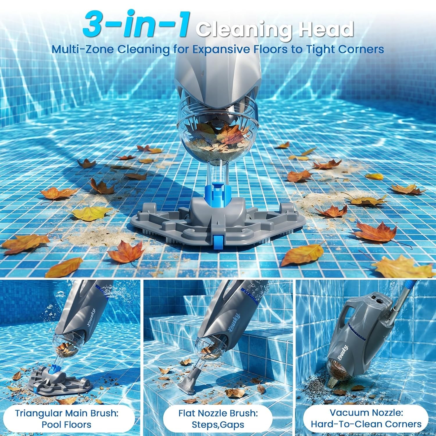 Cordless Handheld Pool Vacuum Grey Vako H10 18.5GPM Strong Suction 45 Min