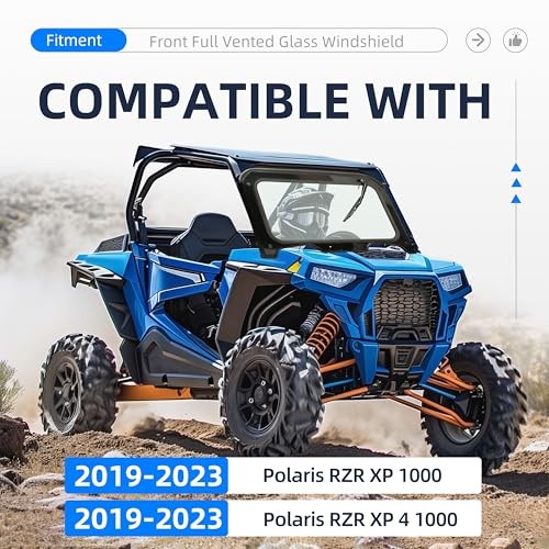 Front Full Vented Glass Windshield Compatible with Polaris RZR XP 1000, RZR