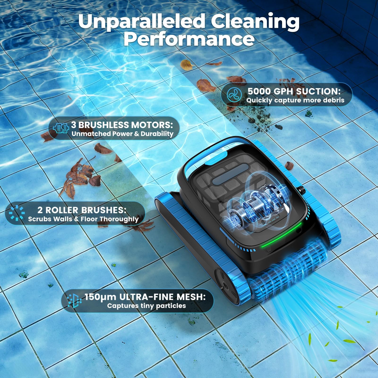 Automatic Robotic Pool Cleaner, Cordless Vacuum Robot 4 Inground & Above Ground