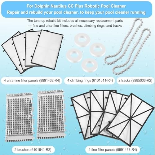 Robotic Pool Cleaner Tune-Up Kit – Ultra Fine Filter Panels, Grey Brushes, Track