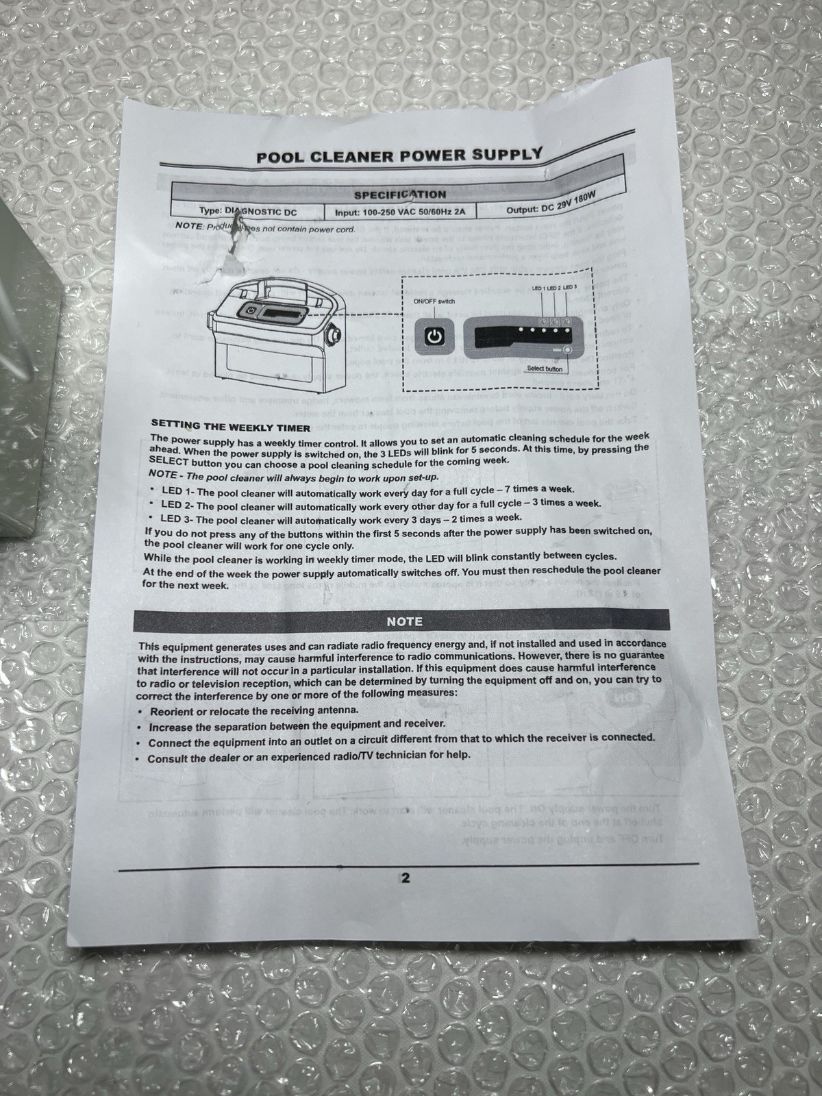9995672-US-ASSY, Pool Cleaner Power Supply For Dolphin, Open Box