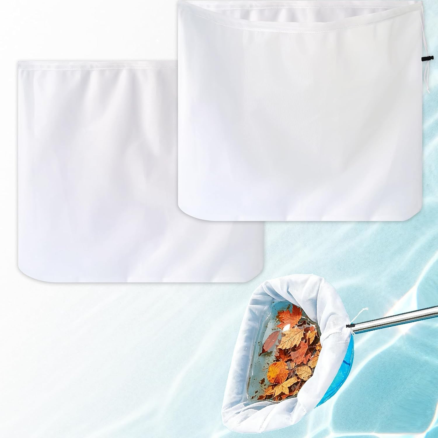 2 Pcs Pool Fine Mesh Net Bag Replacement, 26×22 Inch Adjustable Ultra Fine Me…