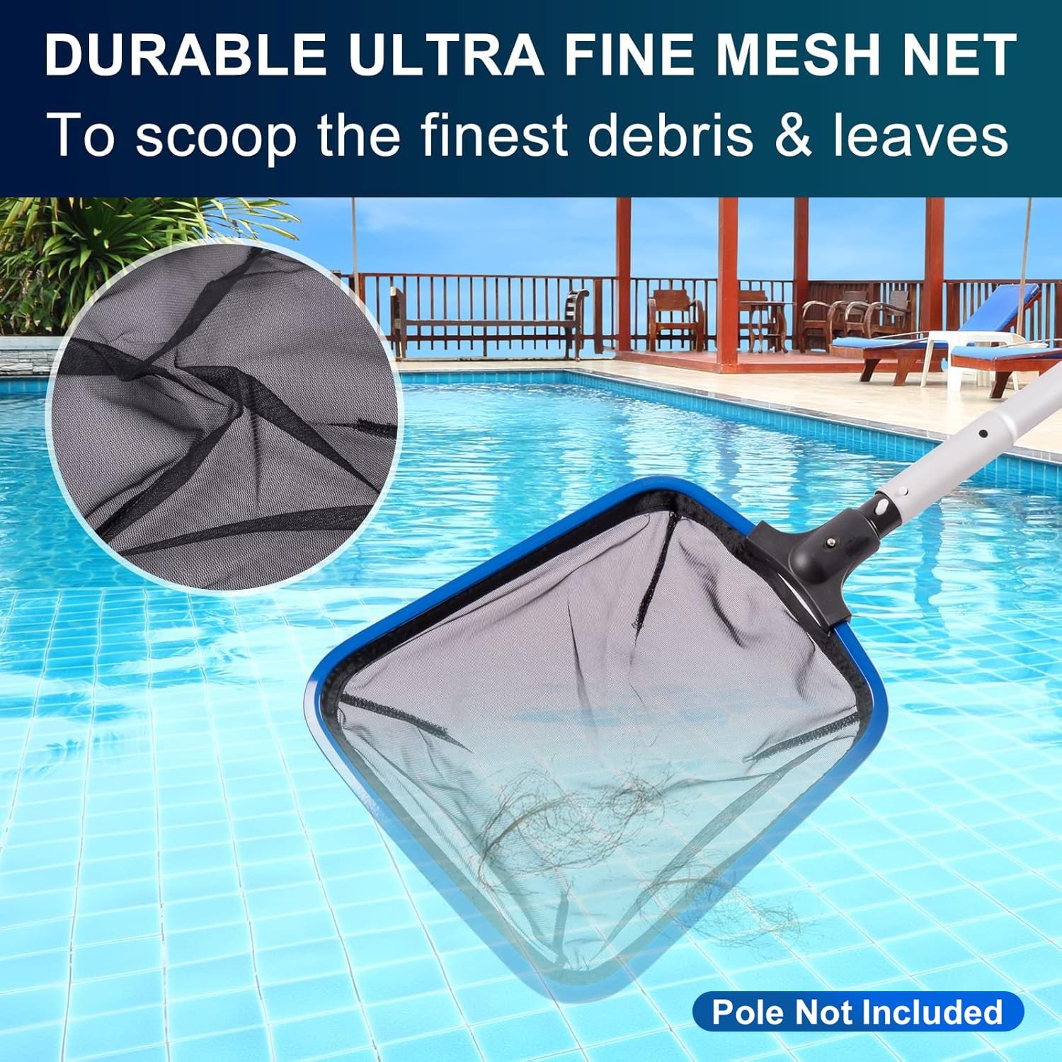 Ultra Fine Mesh Pool Skimmer Net Aluminum Frame Heavy Duty Debris Removal