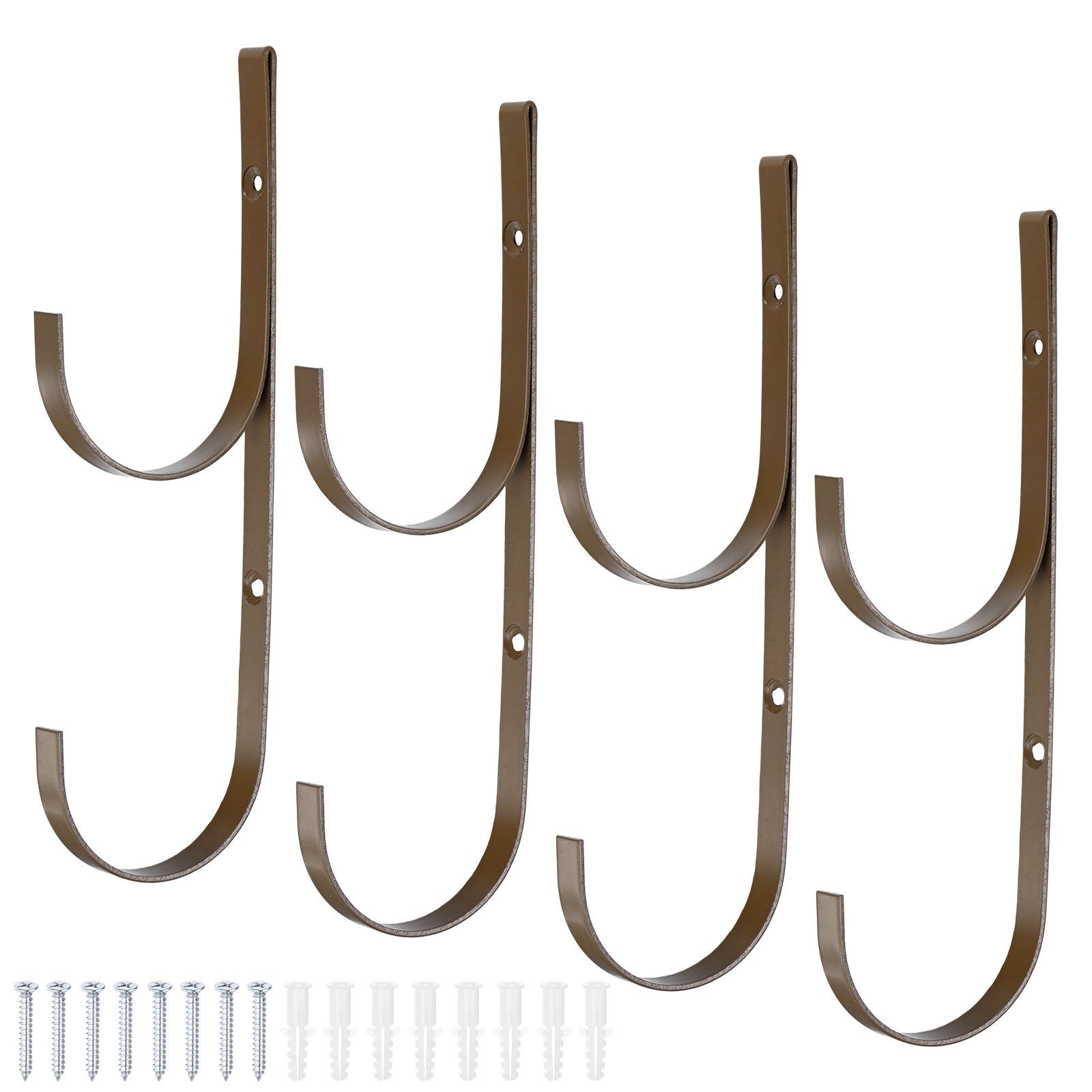 4-Pack Pool Pole Hanger, Iron Pool Hooks with Screws for Garden Tools [Brown]