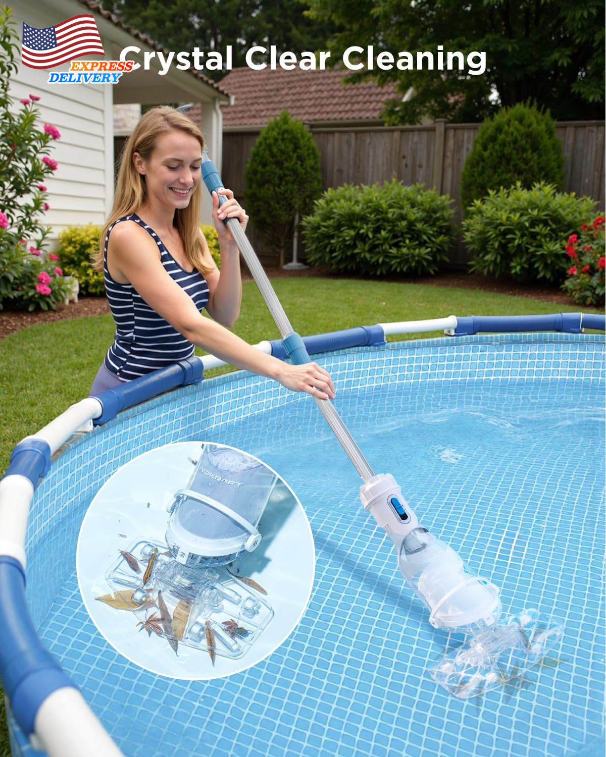 Cordless Pool Vacuum Cleaner Rechargeable Handheld for above & Inground Pools US