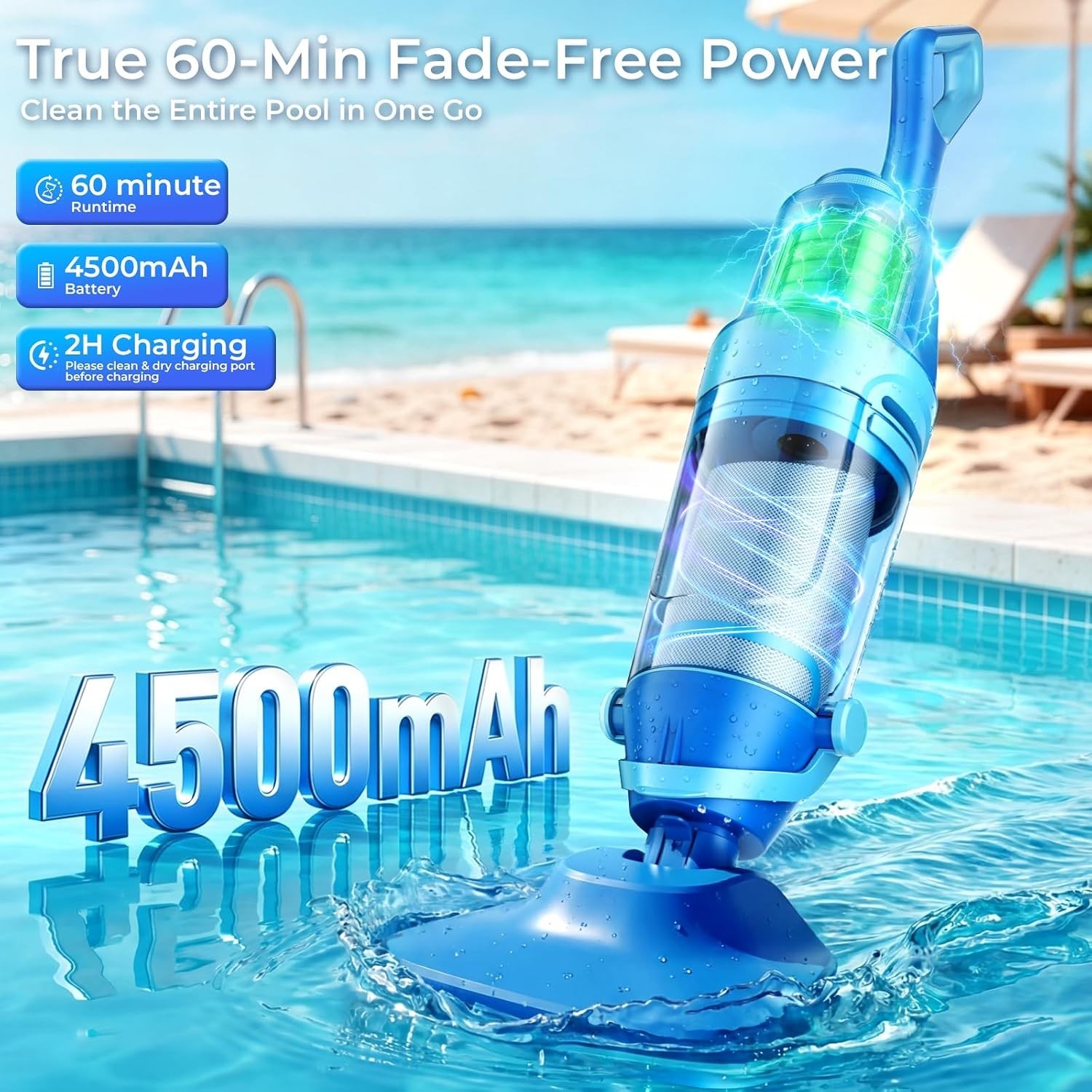 Pool Vacuum for Above Ground Pool, 1427 GPH Powerful Stable Suction, Telescopic