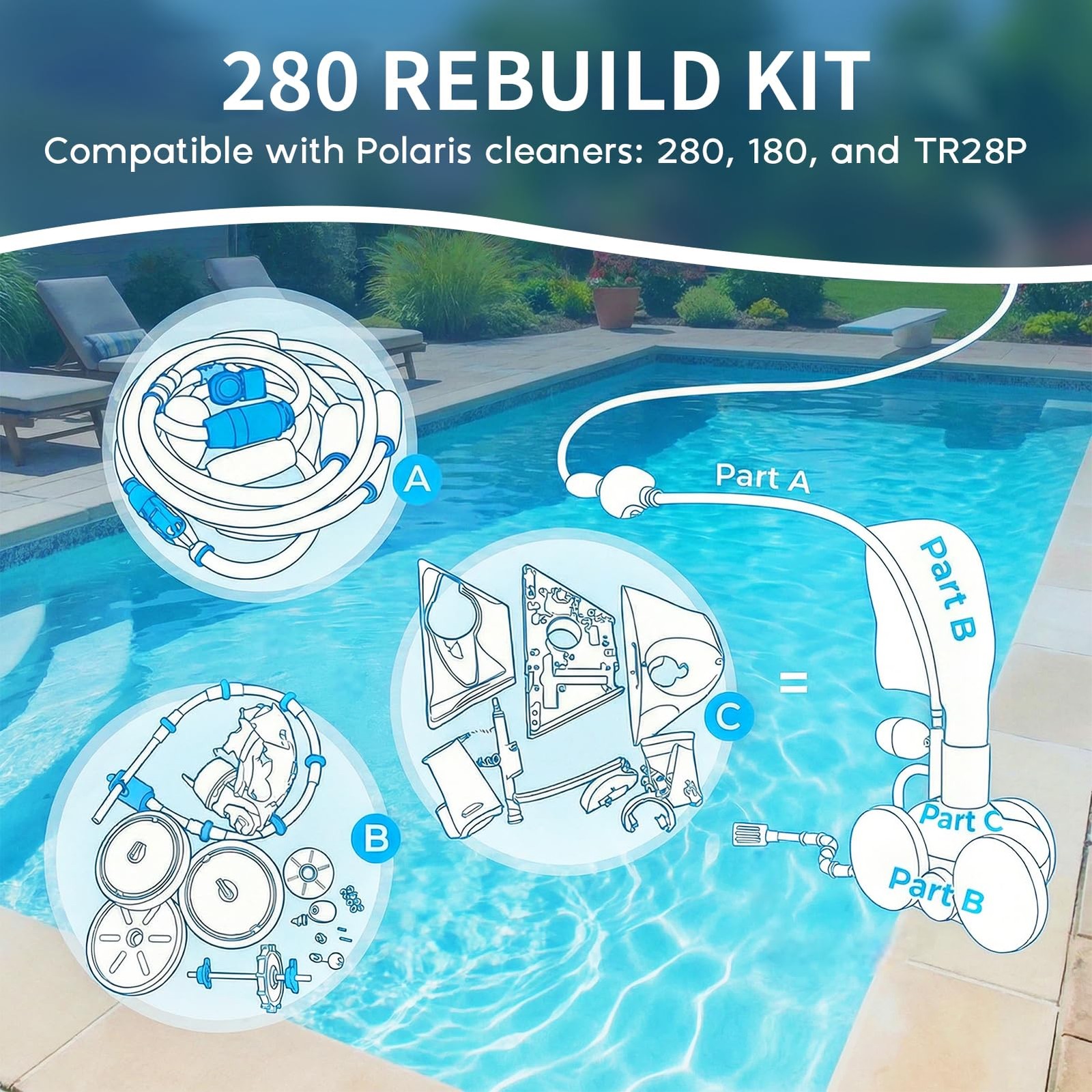 Upgraded Pool Cleaner Rebuild Repair Replacement Fit for Polaris White