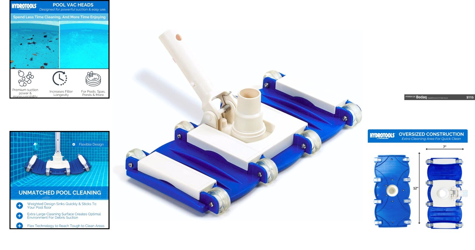 Manual Pool Vacuum Head with Wheels | Hydrotools Adjustable Cleaning & Stability
