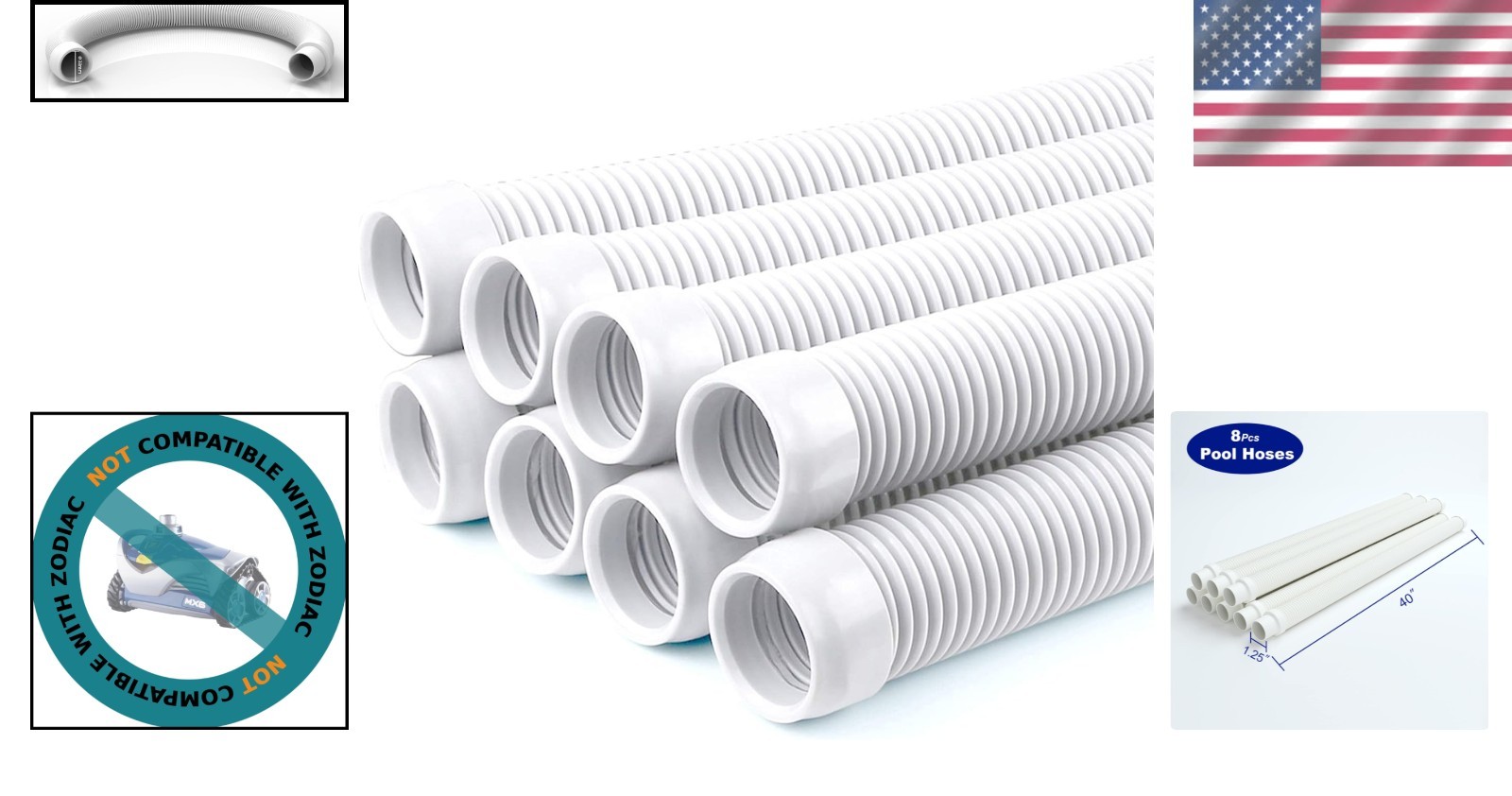 Pool Vacuum Hose Set – 8 Hoses, 1.5” Diameter