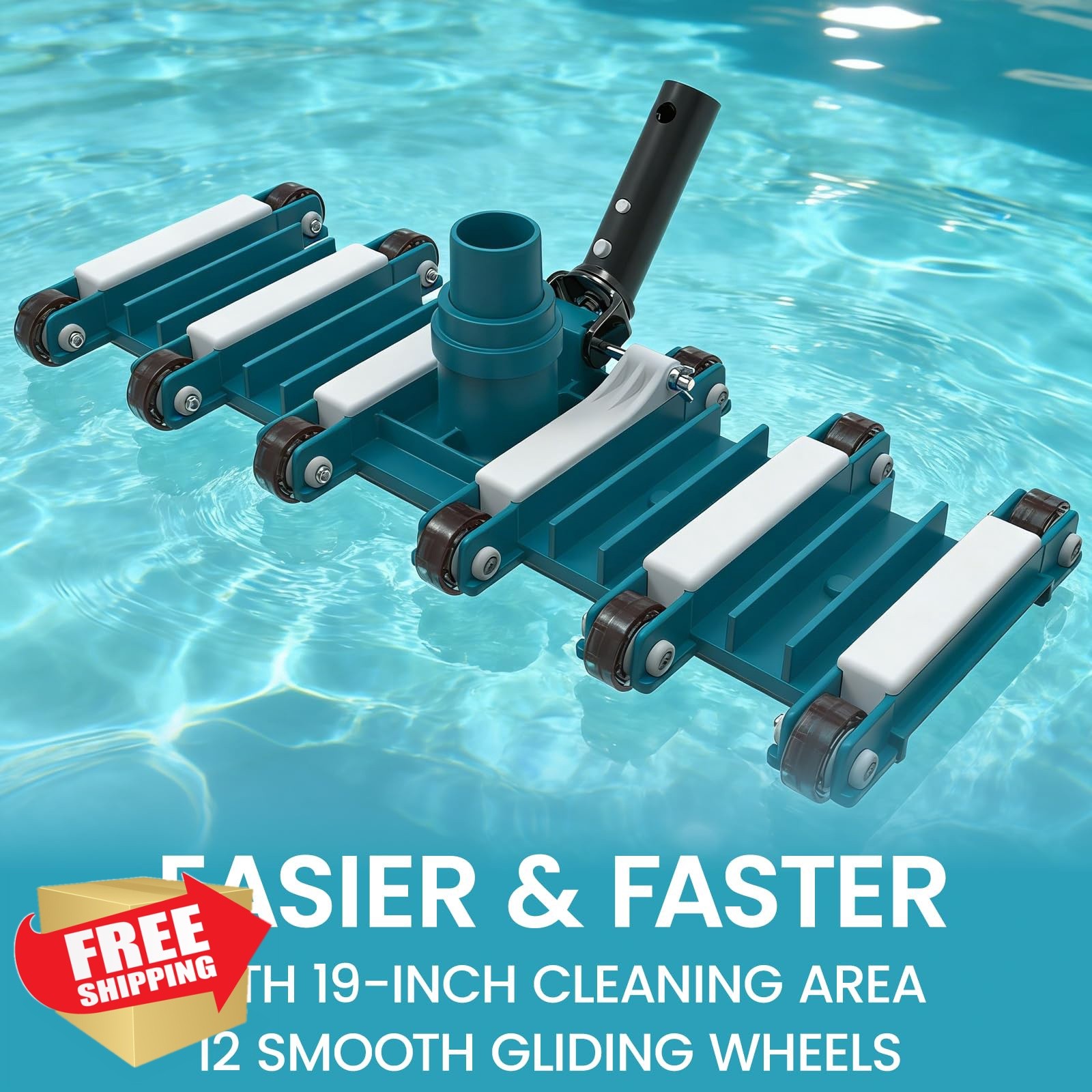 POOLWHALE 19&Prime; Heavy Duty Flexible Pool Vacuum Head with Wheels, Extra-Wide, S…