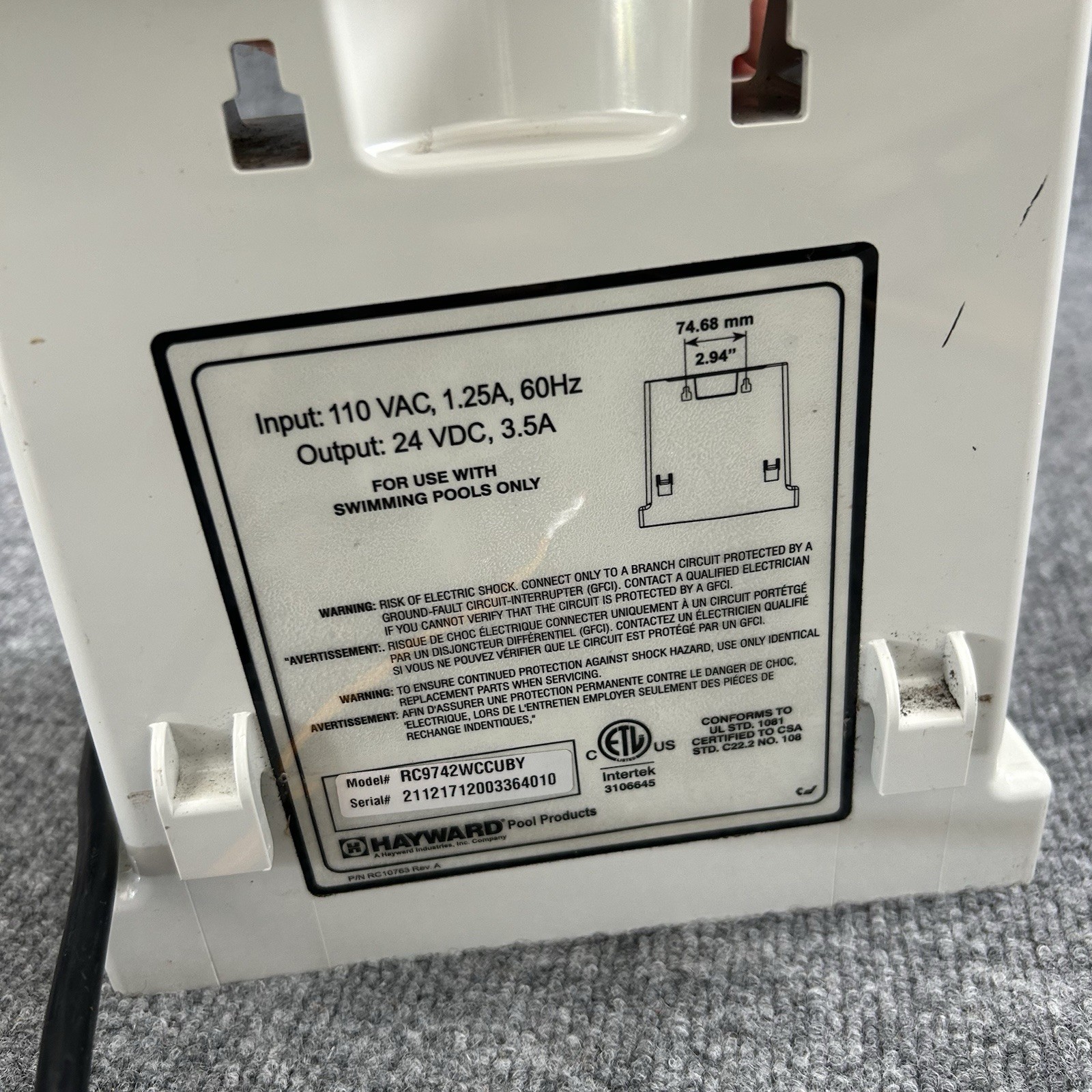 HAYWARD RC9742WCCUBY POWER SUPPLY FOR TIGER SHARK POOL CLEANER
