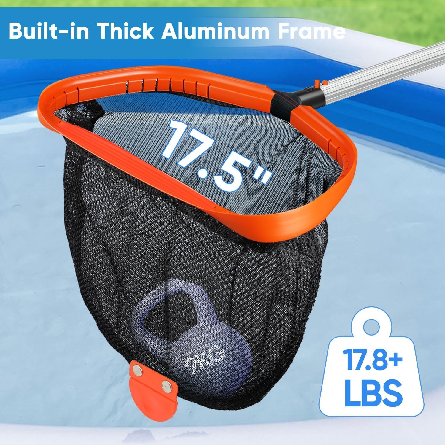 17.5&Prime; Pool Net, Pool Skimmer Net with Double-Layer Netting Bag, Aluminum Frame