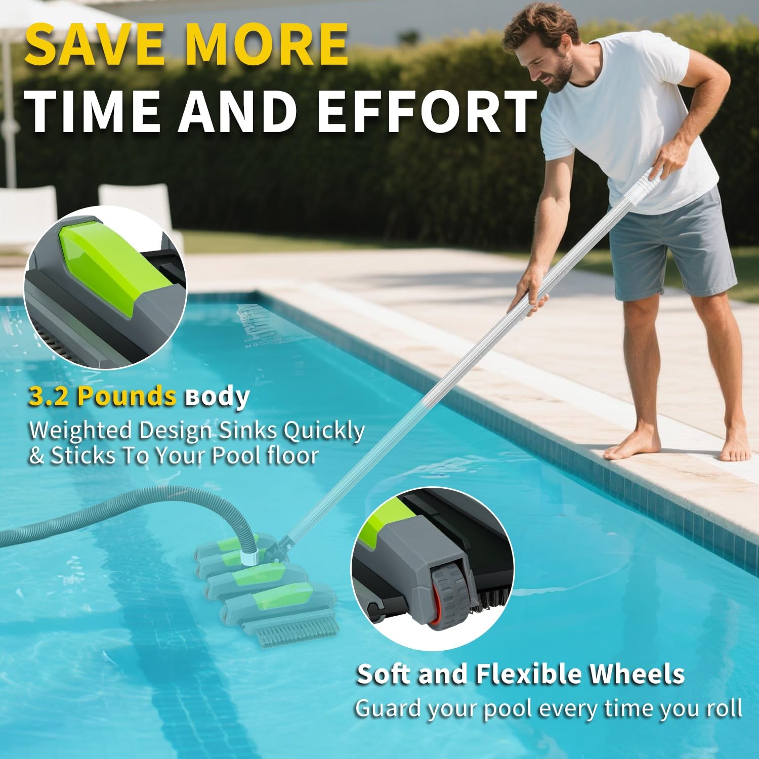 ROMIVO Heavy Duty Pool Vacuum Head 17.5&Prime; Head, Gray and Green