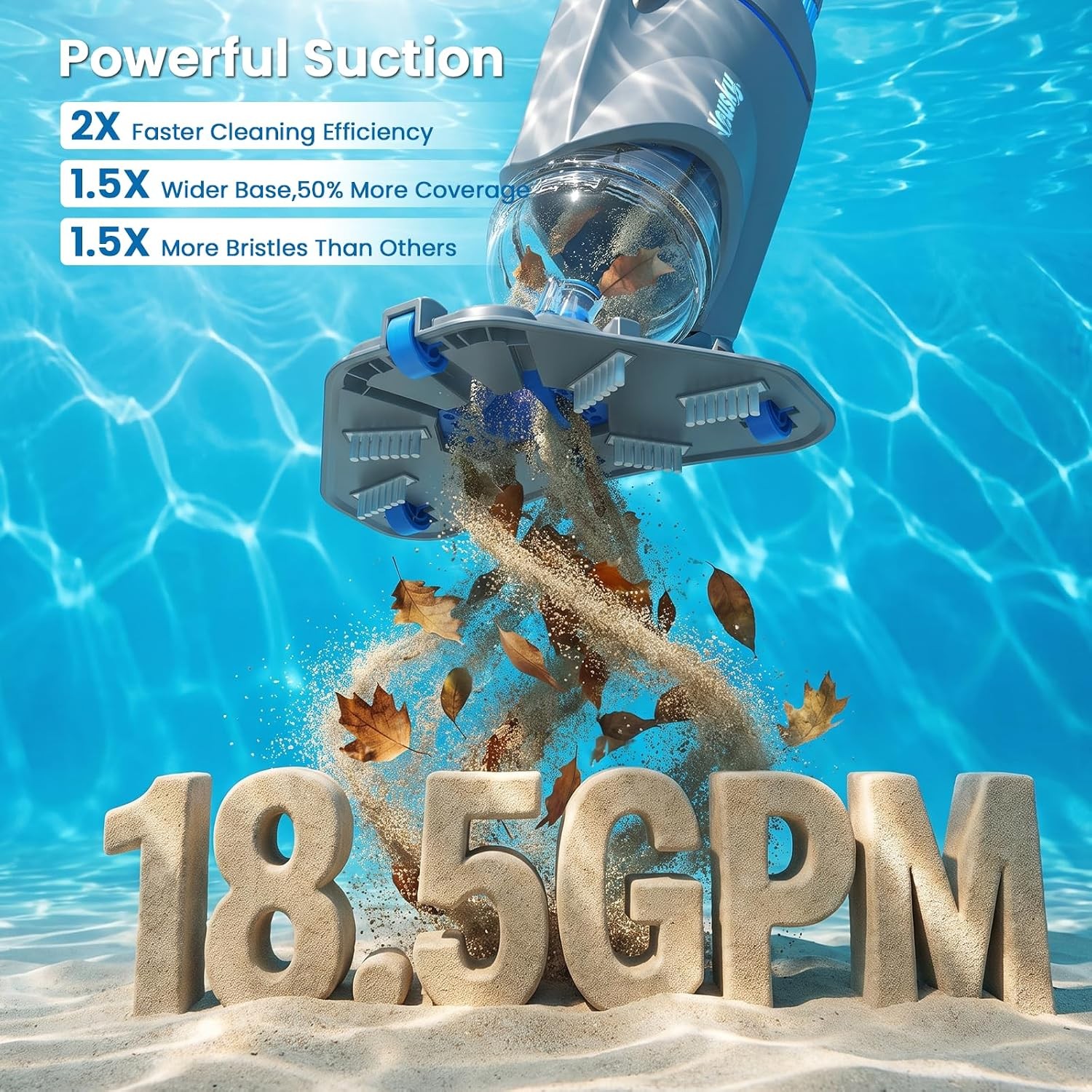Cordless Handheld Pool Vacuum Grey Vako H10 18.5GPM Strong Suction 45 Min