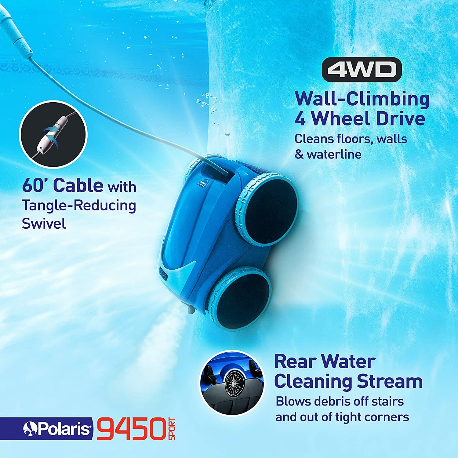 Polaris 9450 Sport 4WD Robotic Inground Swimming Pool Cleaner w/ Caddy F9450