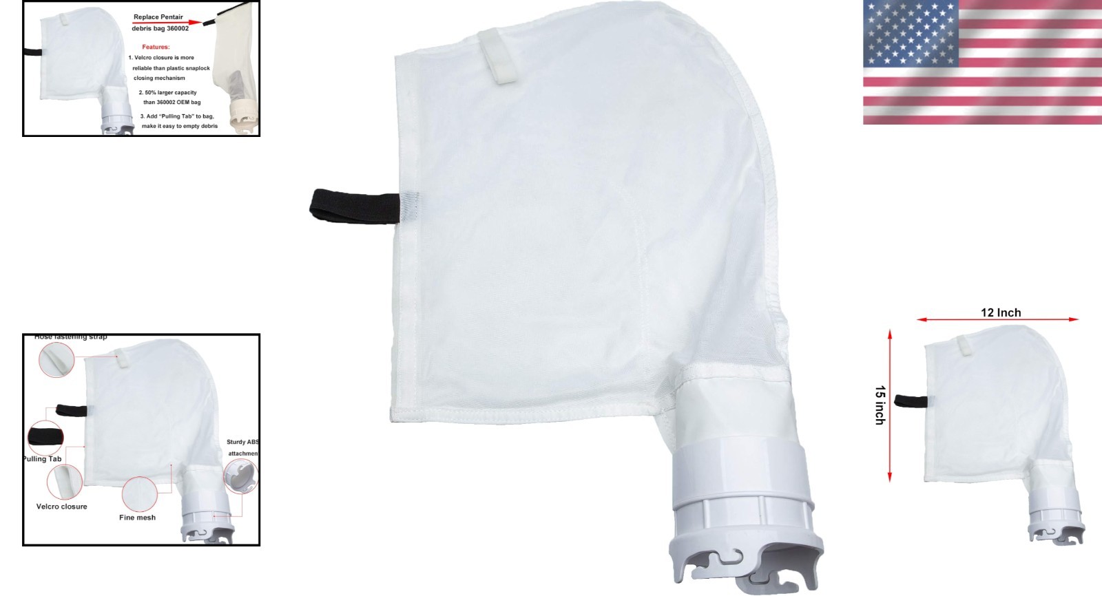 Enhanced Capacity Pool Cleaner Debris Bag with Innovative Pulling Tab Feature