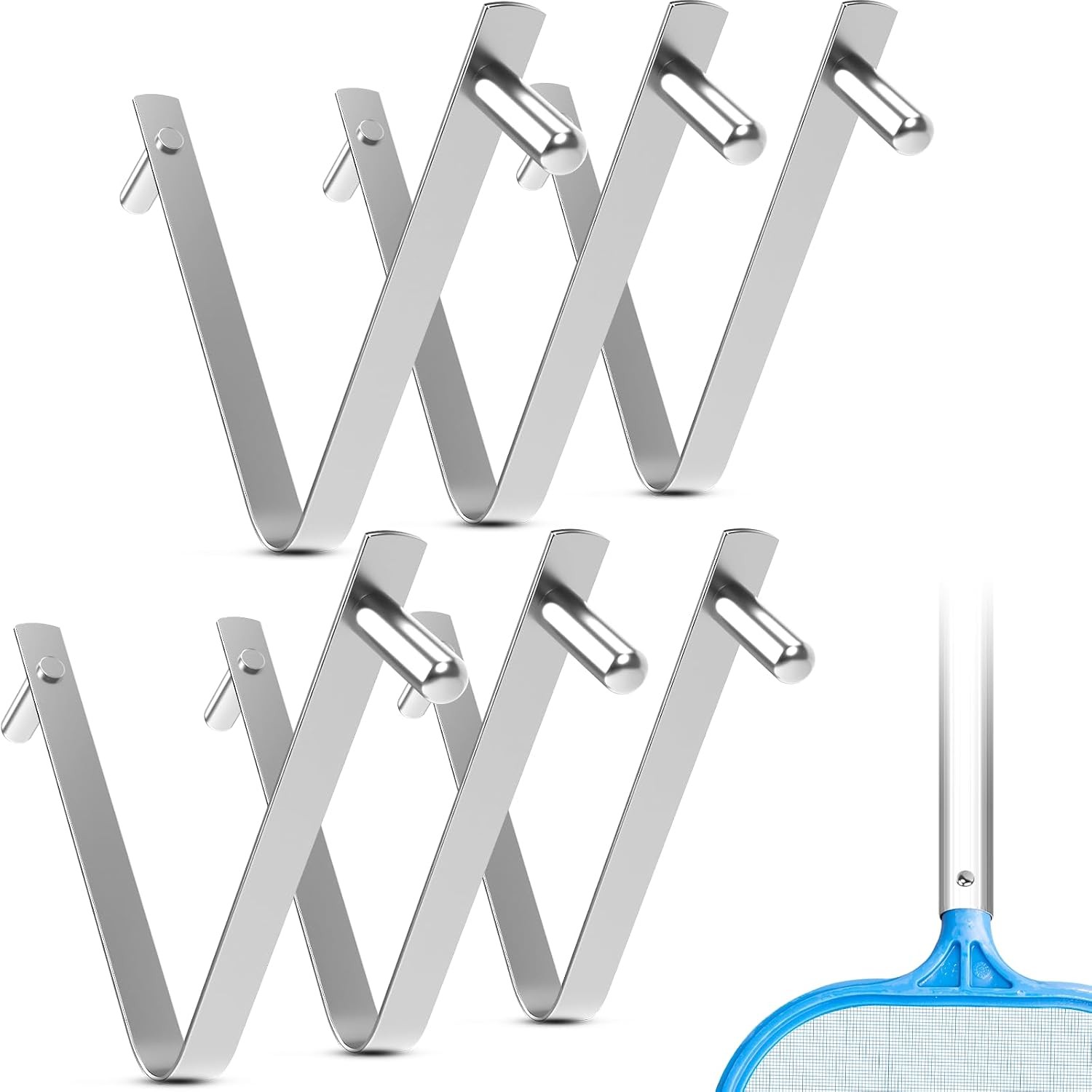AR-PRO 6 Pack Pool V-Clips Stainless Steel for Skimmer Net