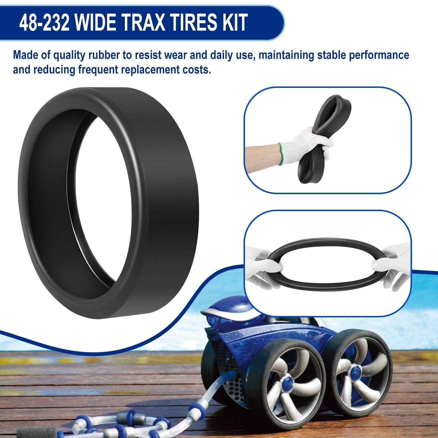 3 PCS 48-232 Replacement Wide Trax Pool Cleaner Tires Parts Kit Fit for Zodiac P