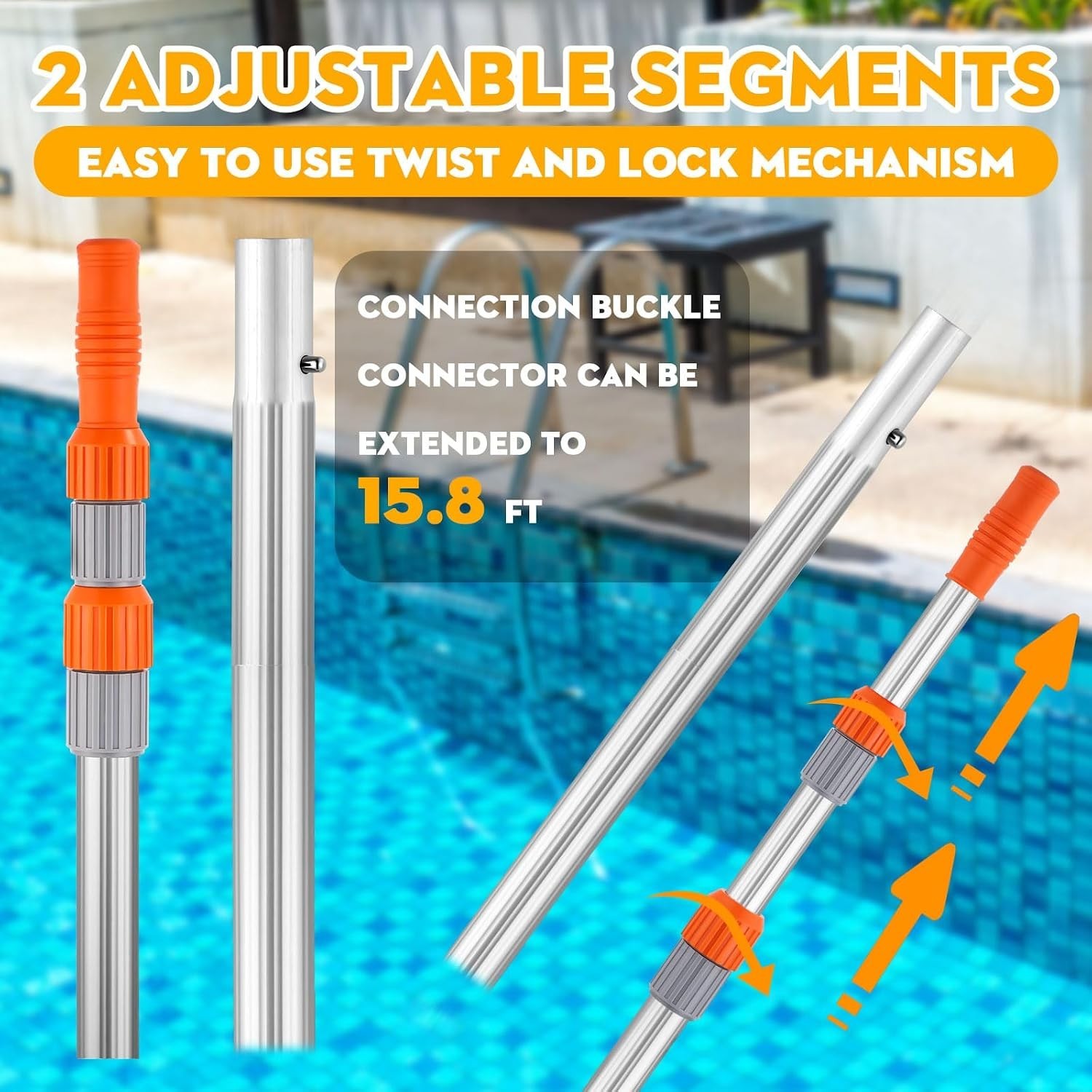 Universal Fit 16 ft Telescopic Pool Pole – Lightweight and Durable Cleaning Tool