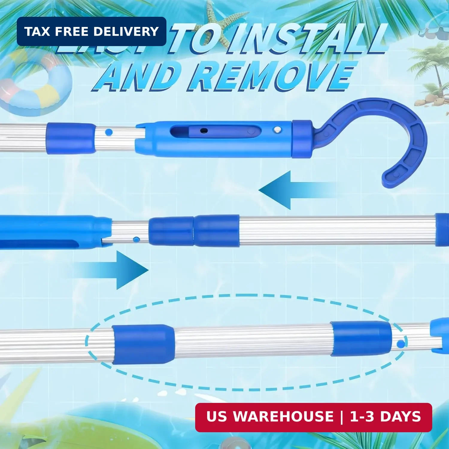 Hushee Hook for All Robotic Pool Cleaner with 45 » Telescopic Aluminum Pole Deep
