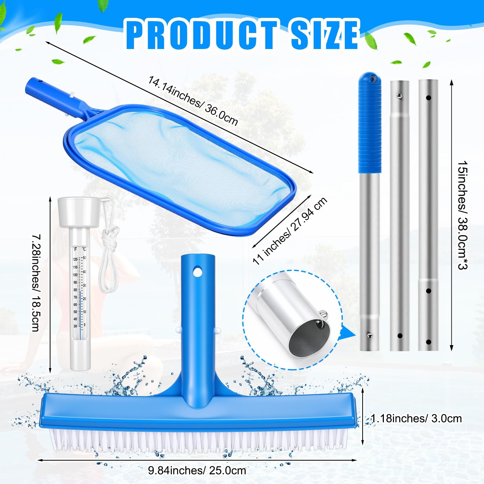 4 Pcs Swimming Pool Cleaning Kit Includes 10 » Pool Brush Head Telescopic Alu…