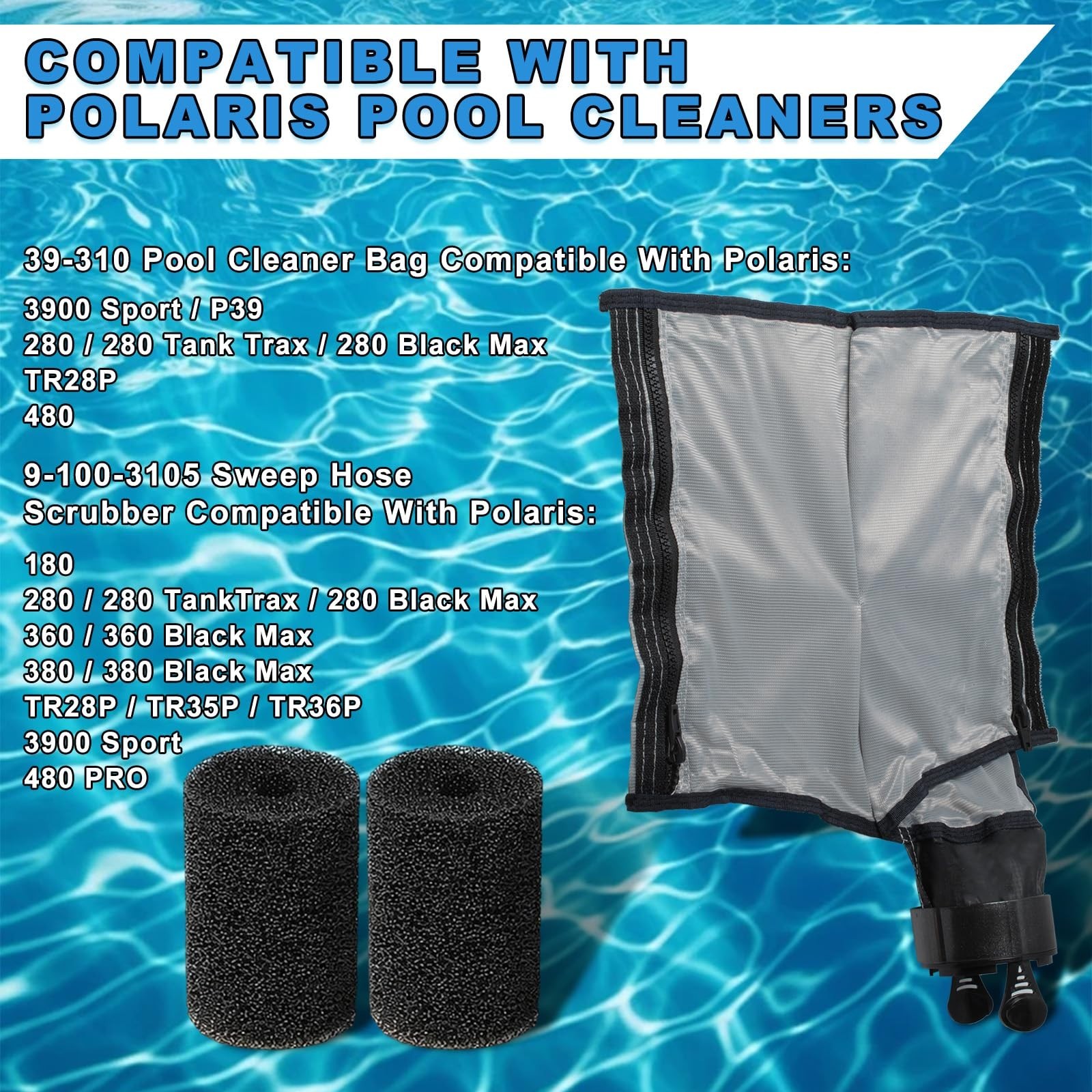 3900 Sport Pool Cleaner Bag Compatible with Polaris 3900, 5L Zipper Bag & Sweep