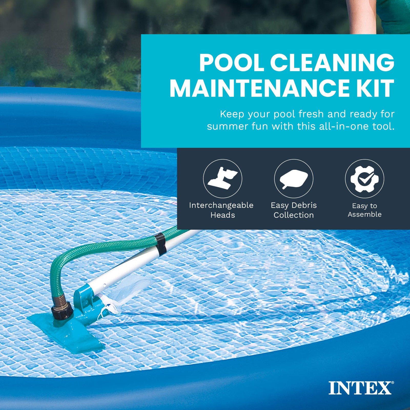 Intex 28002E Maintenance Pool Kit Vacuum Skimmer & Pole (Pool Sold Separately)