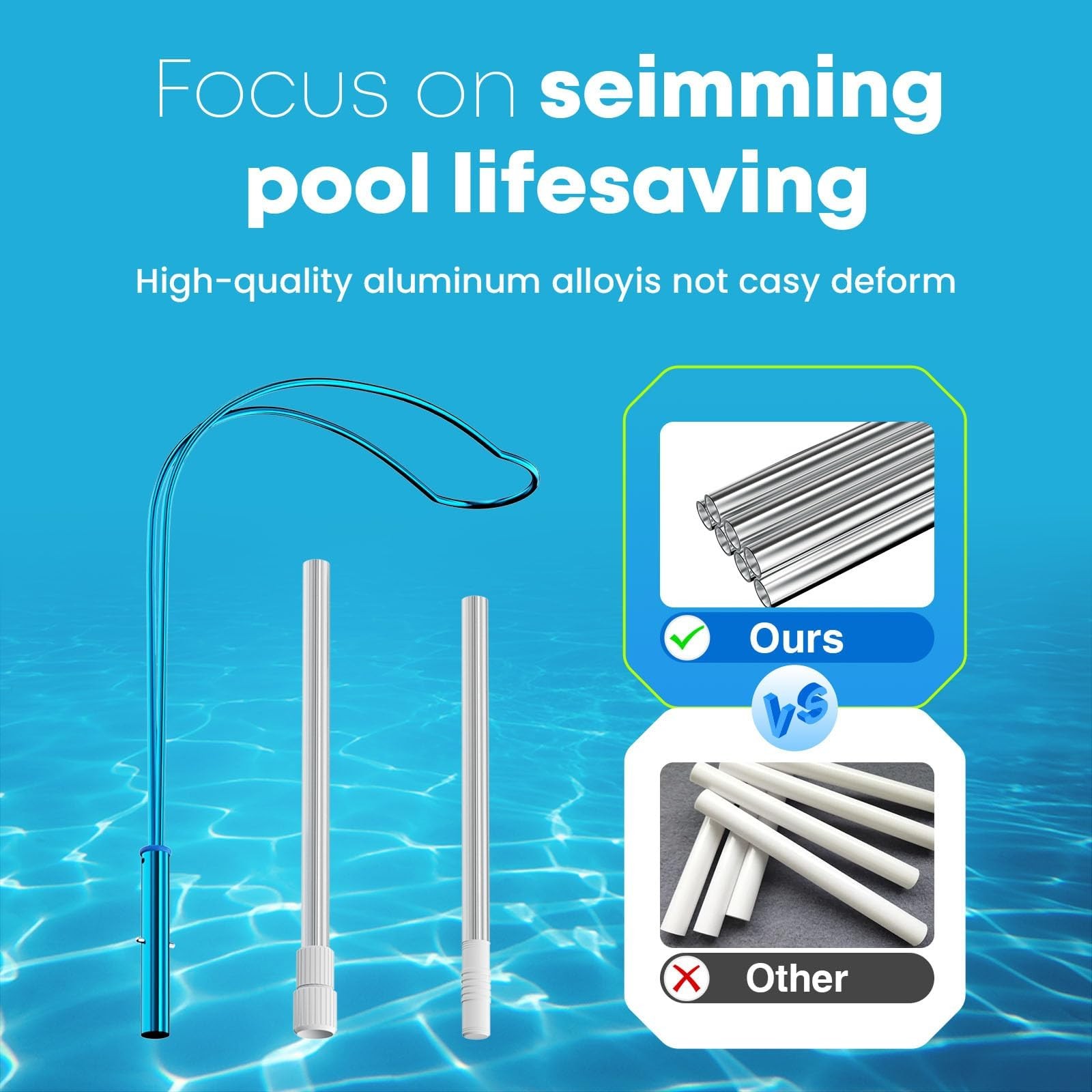 Swimming Pool Safety Hook, 3.3FT Aluminum Telescopic Pole