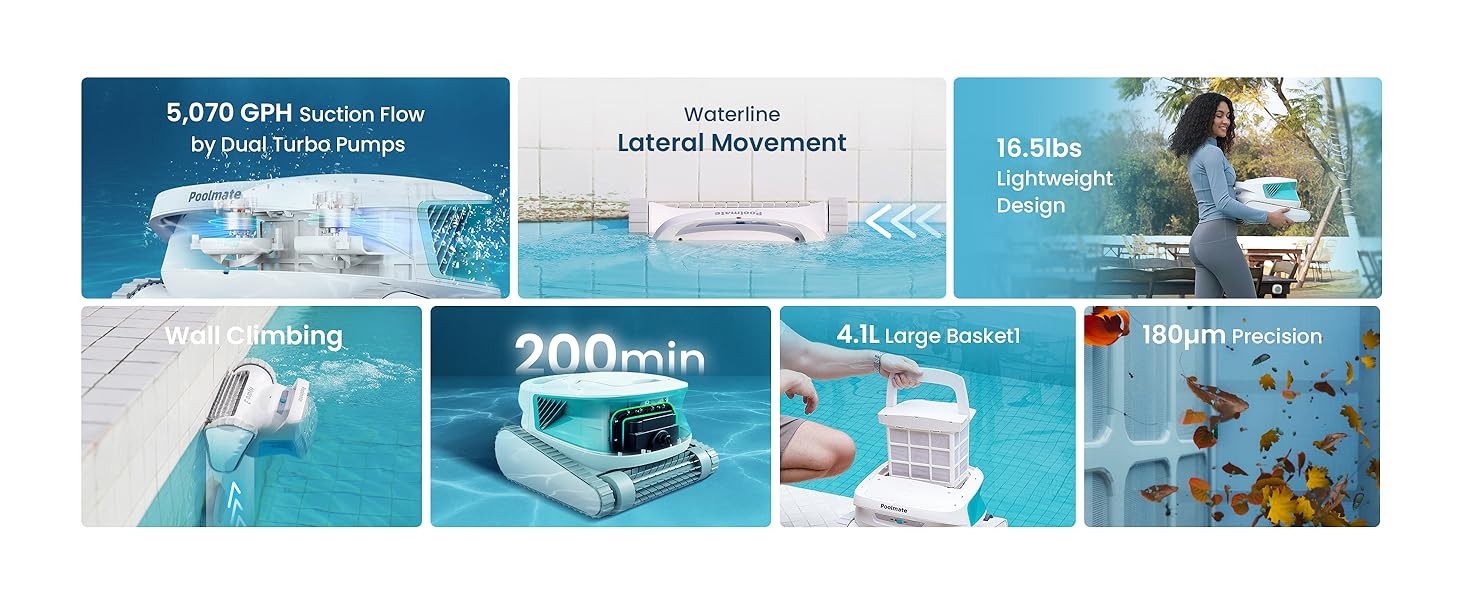 AIPER Cordless Robotic Pool Cleaner Vacuum Auto Parking Above Ground Flat Robot