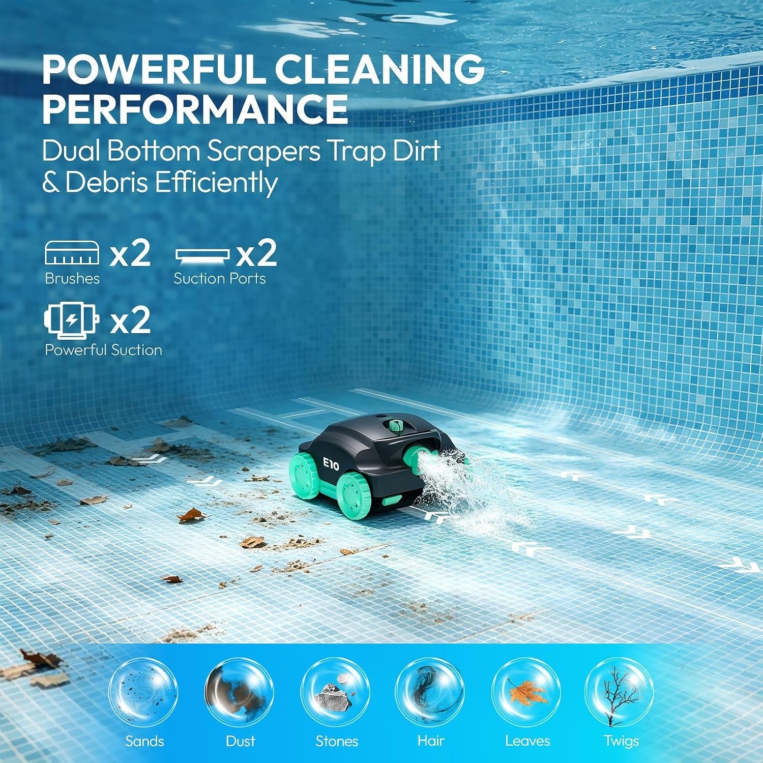 YOPOOL Cordless Robotic Pool Cleaner 100-Min Flat-Bottom Pools to 860 Sq.Ft