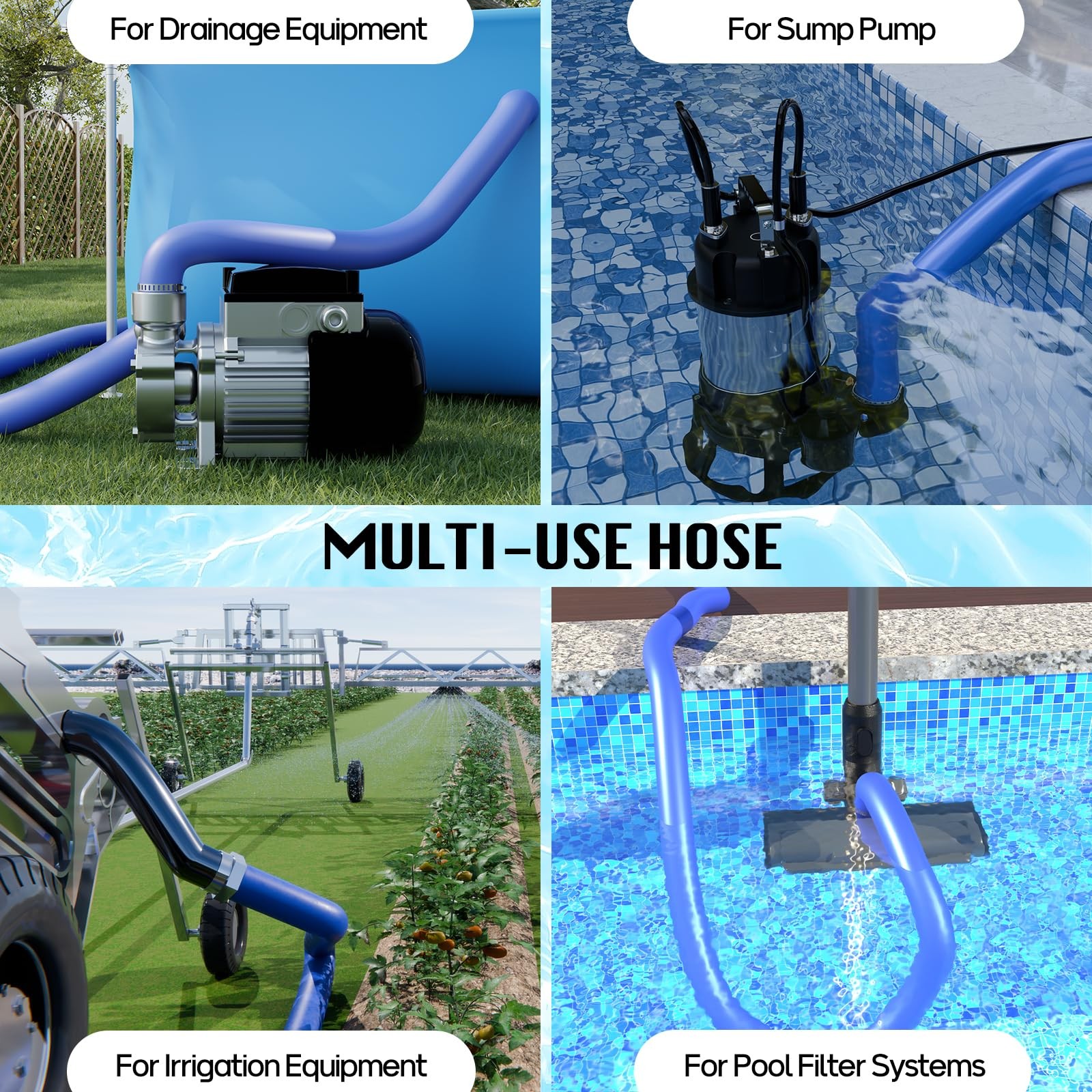 Mosenpol Pool Backwash Hose 1-1/2&Prime; x 100 FT – Heavy Duty x 100&prime;, Blue
