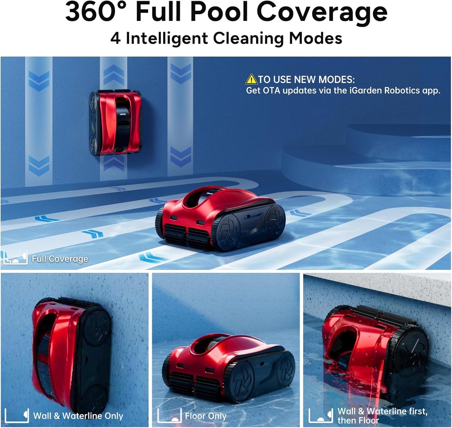 iGarden Pool Cleaner K Pro 15H Runtime Cordless Robotic Pool Vacuum for Ingroud