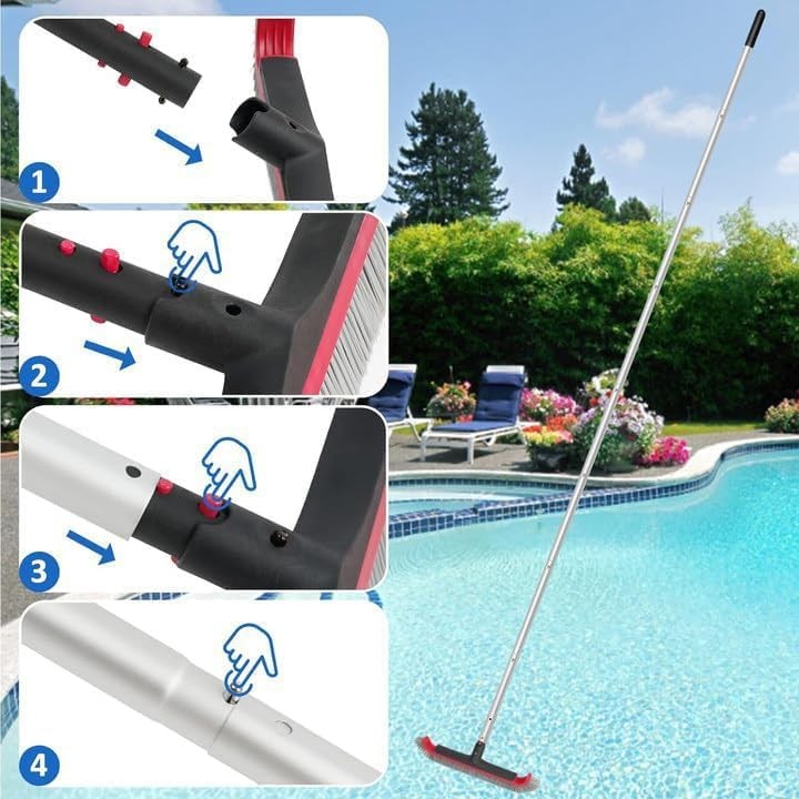 Swimming Pool Brush with Pole – 17.5&Prime; Wall Brush with 10FT Adjustable Aluminu…